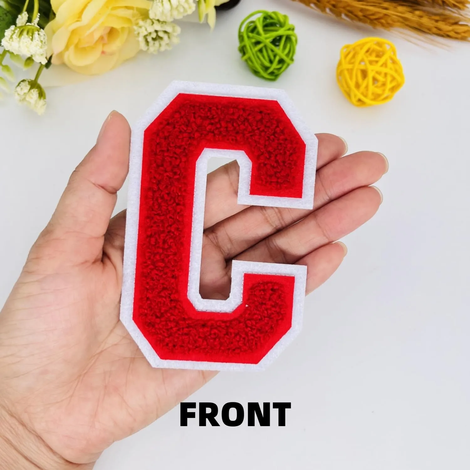 1 PCS 4.0" Red Chenille Letter Patch, Iron on Patches for Hats Clothes Bags Backpacks Jeans, Initial Patches Large Varsity Letter. (Letter C)