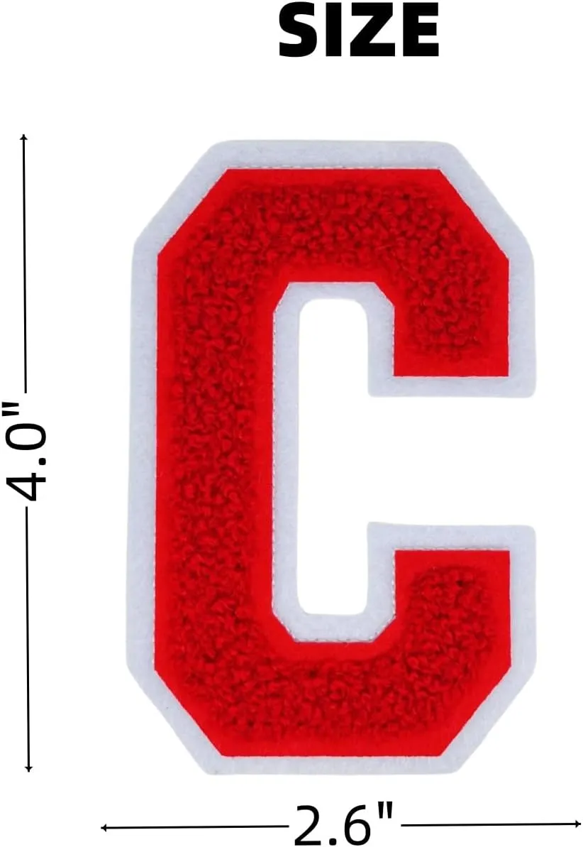 1 PCS 4.0" Red Chenille Letter Patch, Iron on Patches for Hats Clothes Bags Backpacks Jeans, Initial Patches Large Varsity Letter. (Letter C)