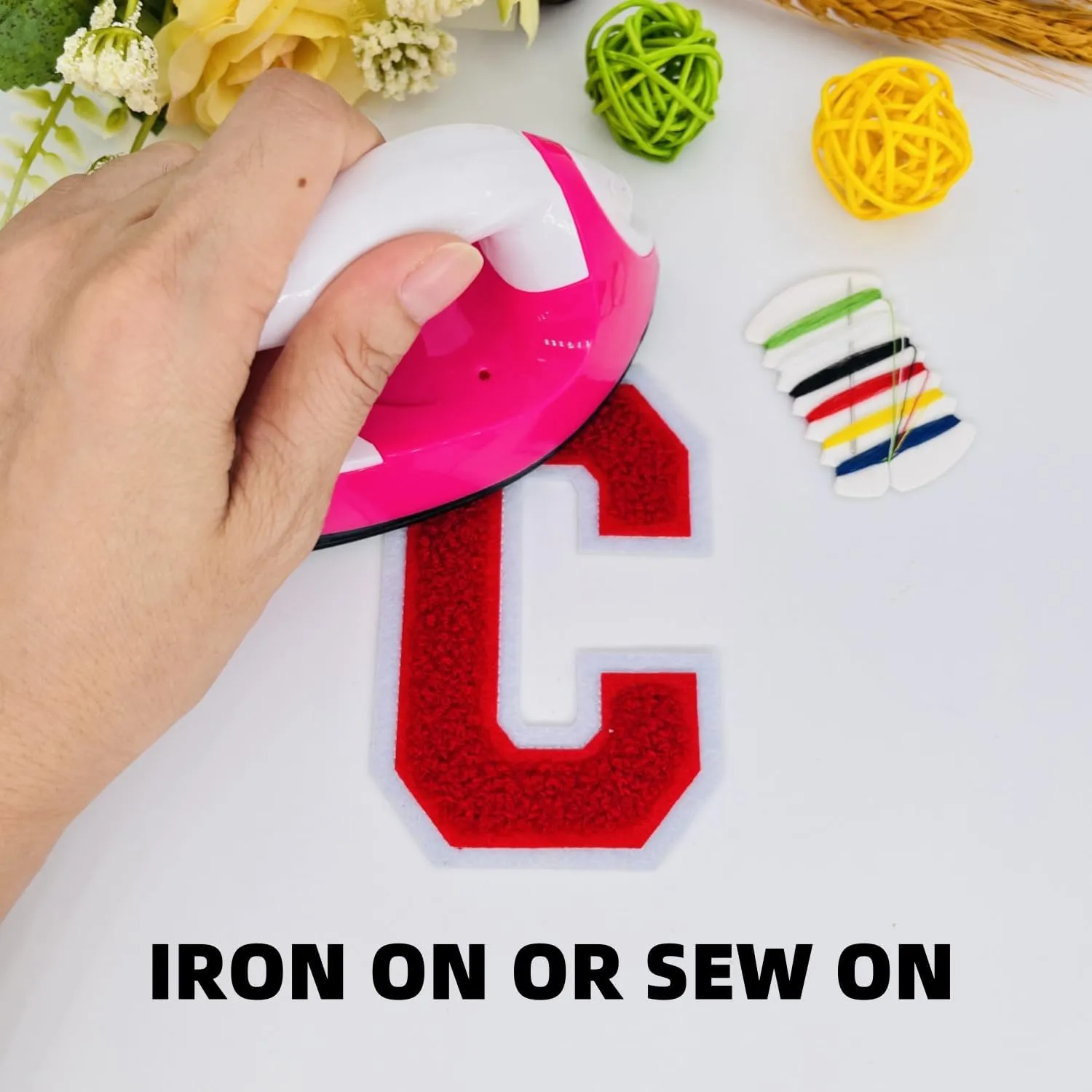 1 PCS 4.0" Red Chenille Letter Patch, Iron on Patches for Hats Clothes Bags Backpacks Jeans, Initial Patches Large Varsity Letter. (Letter C)