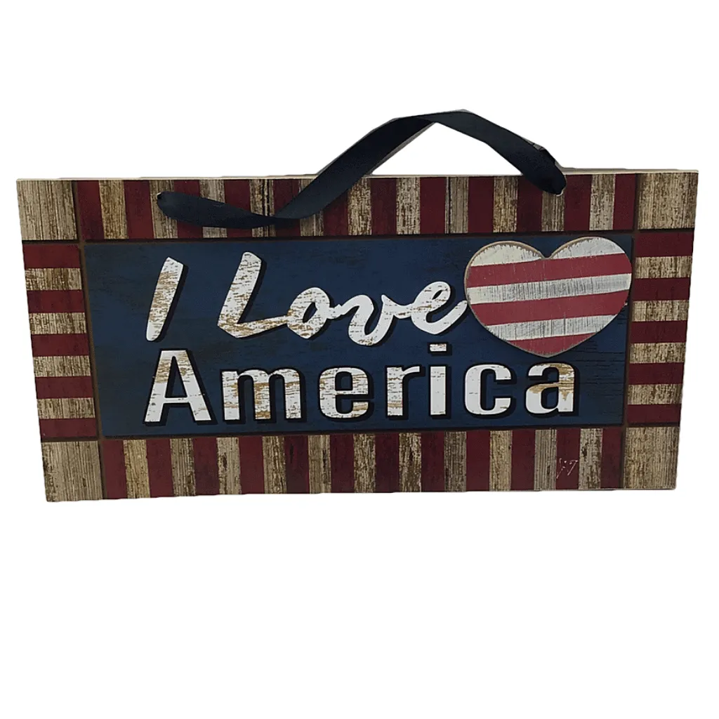 12 Inch By 6 Inch Love America Striped Sign  Two Styles