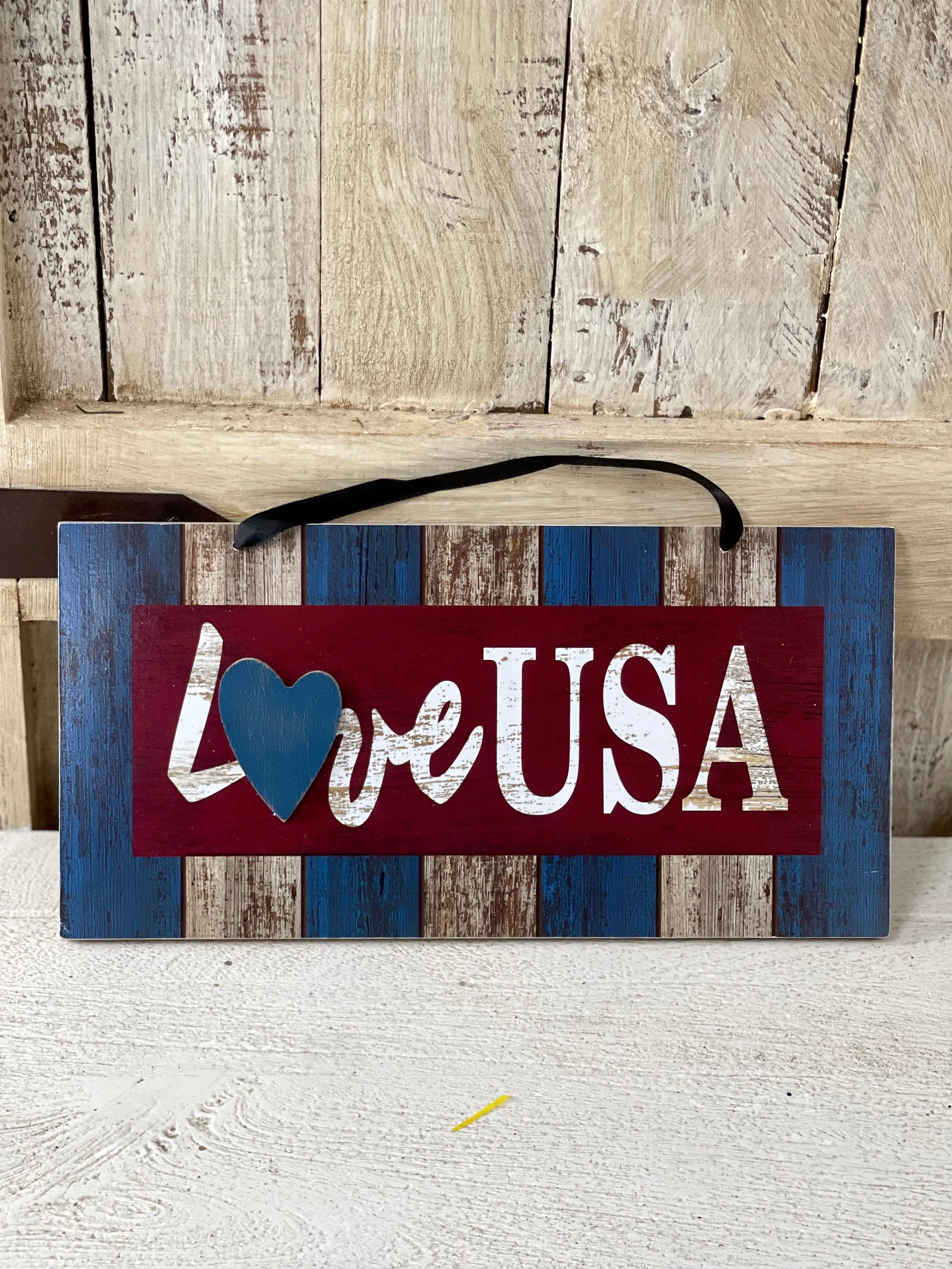12 Inch By 6 Inch Love America Striped Sign  Two Styles