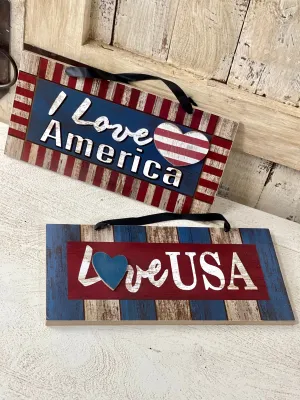 12 Inch By 6 Inch Love America Striped Sign  Two Styles