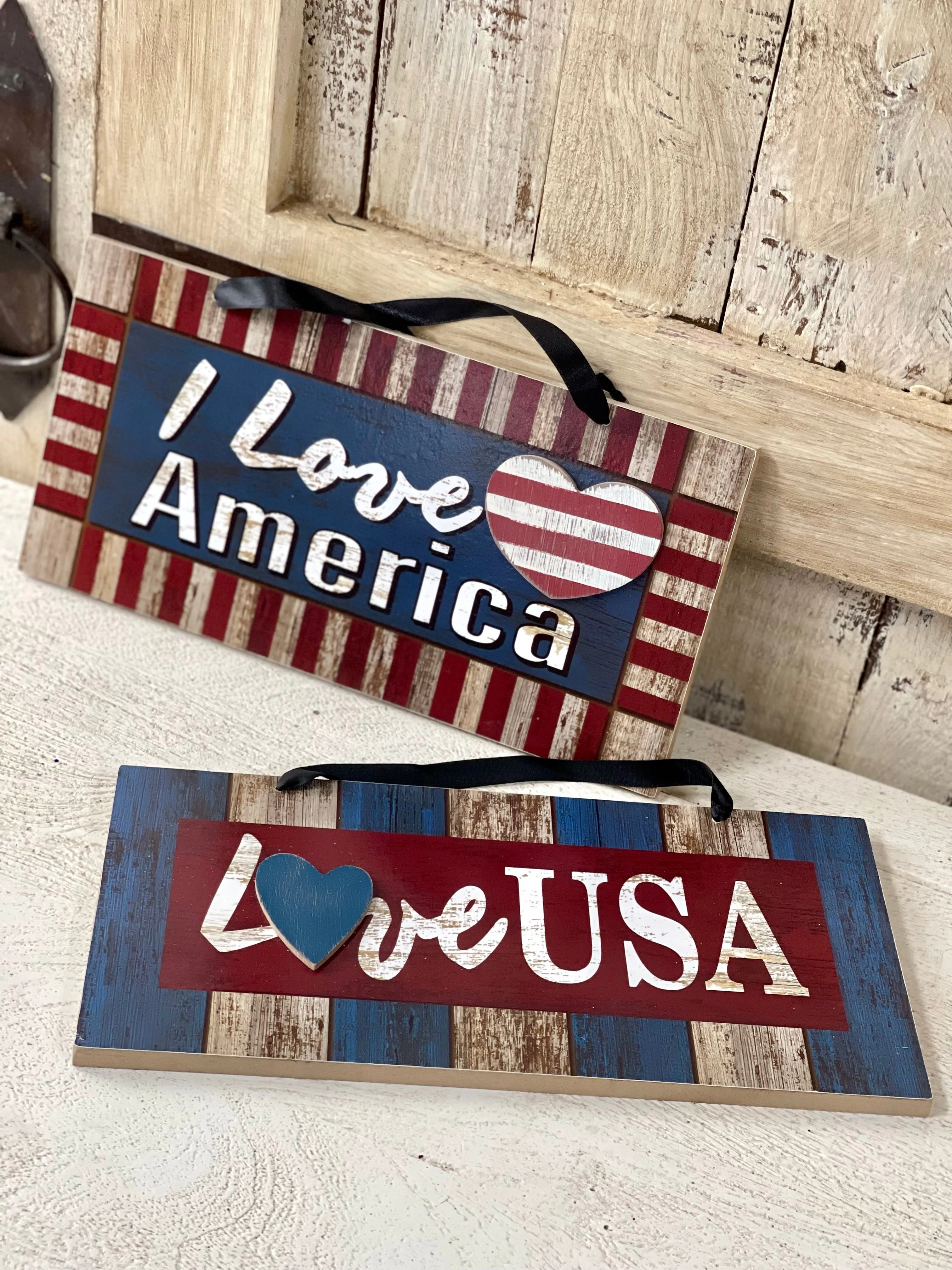 12 Inch By 6 Inch Love America Striped Sign  Two Styles