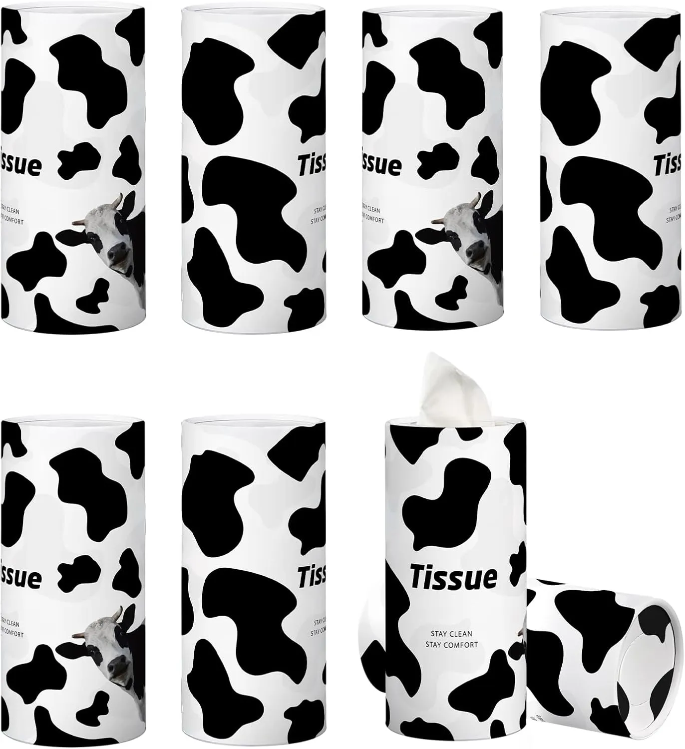 8 PCS Car Cow Print Tissue Holder, Automotive Travel Cup Facial Tissues Cylinder Box Container, Cars Interior Accessories for Women Men