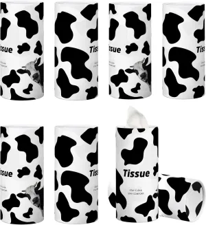 8 PCS Car Cow Print Tissue Holder, Automotive Travel Cup Facial Tissues Cylinder Box Container, Cars Interior Accessories for Women Men