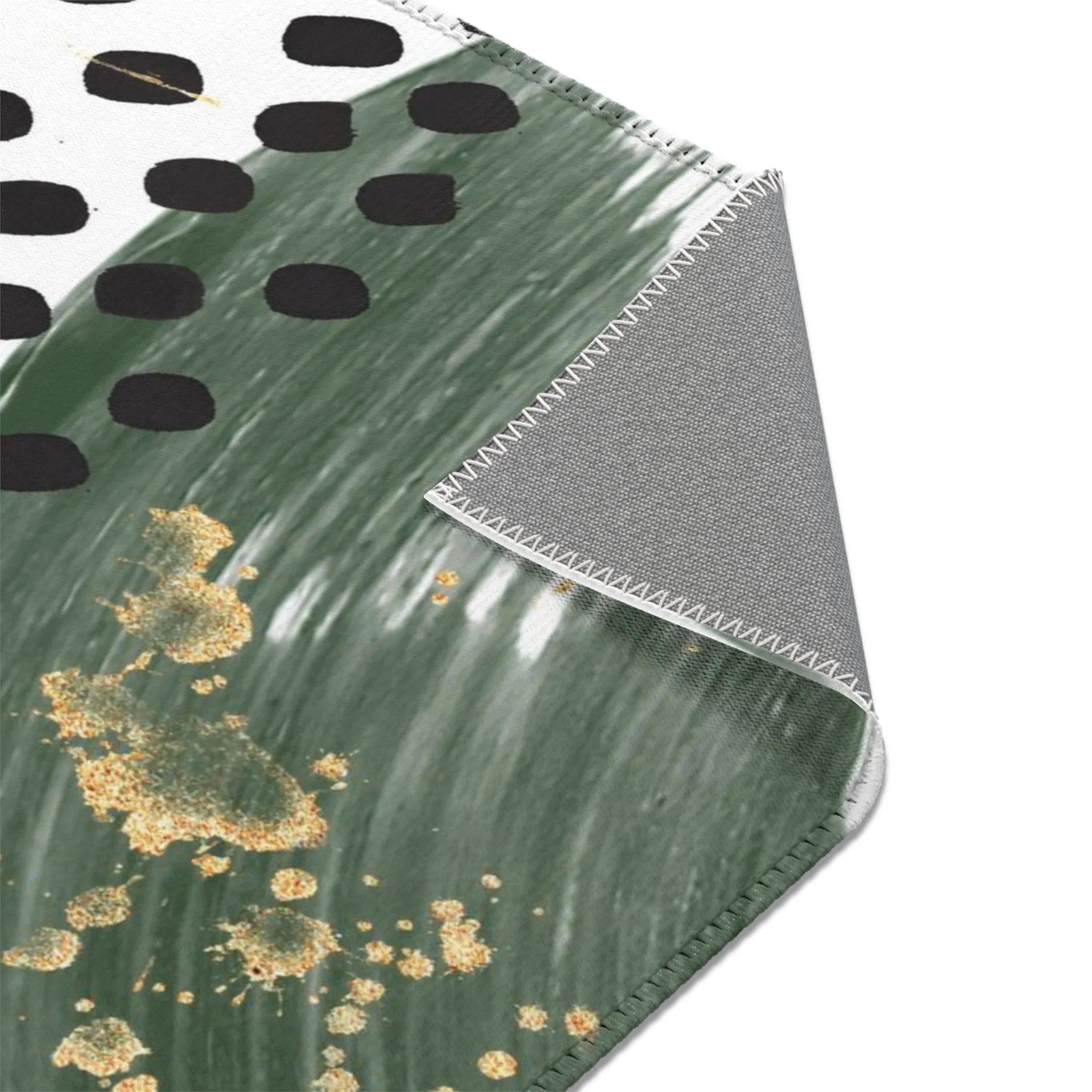 Abstract Boho Area Rug | White, Sage Green, Black Gold Orange