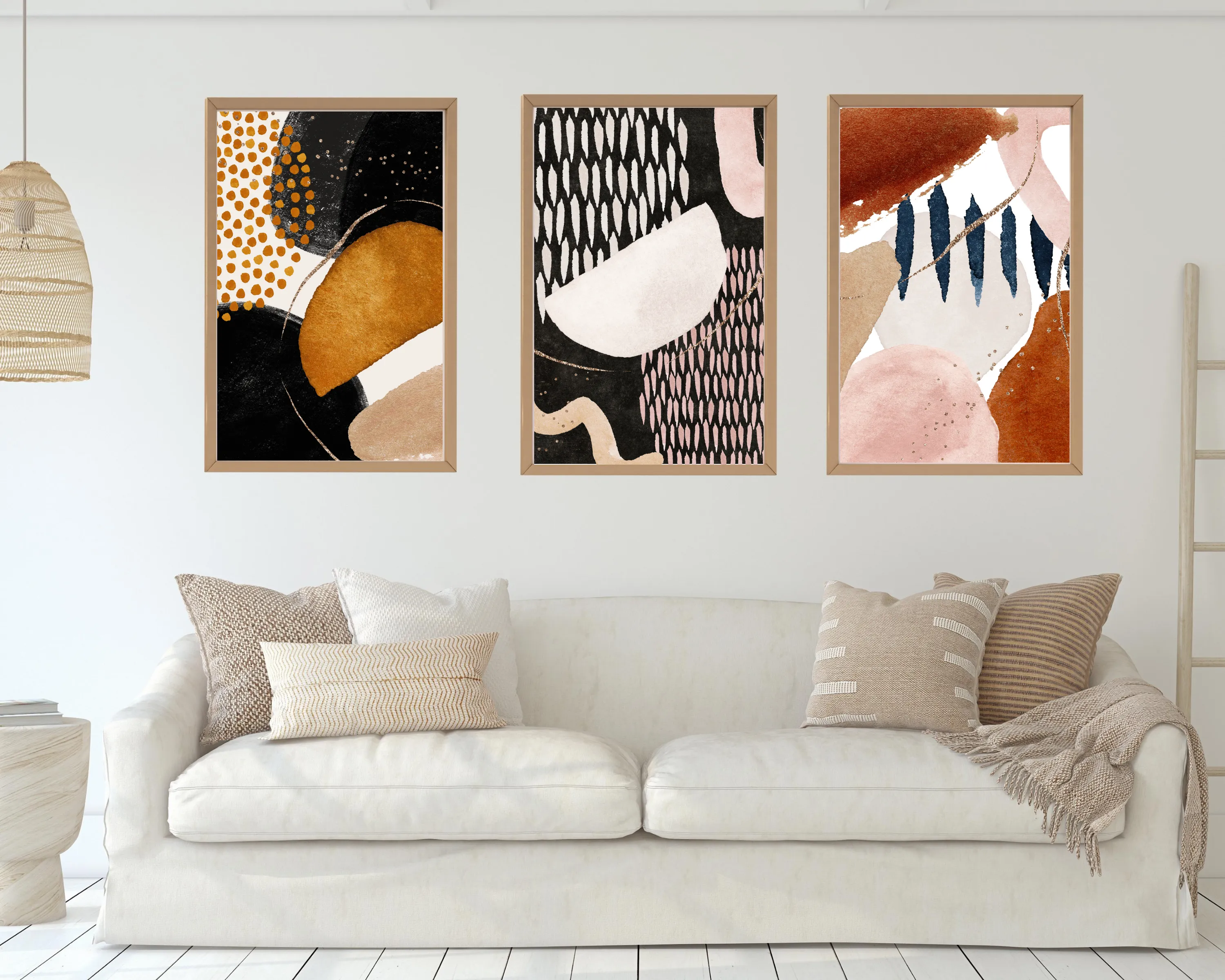 Abstract Boho Art Prints | Blush Pink Beige Black