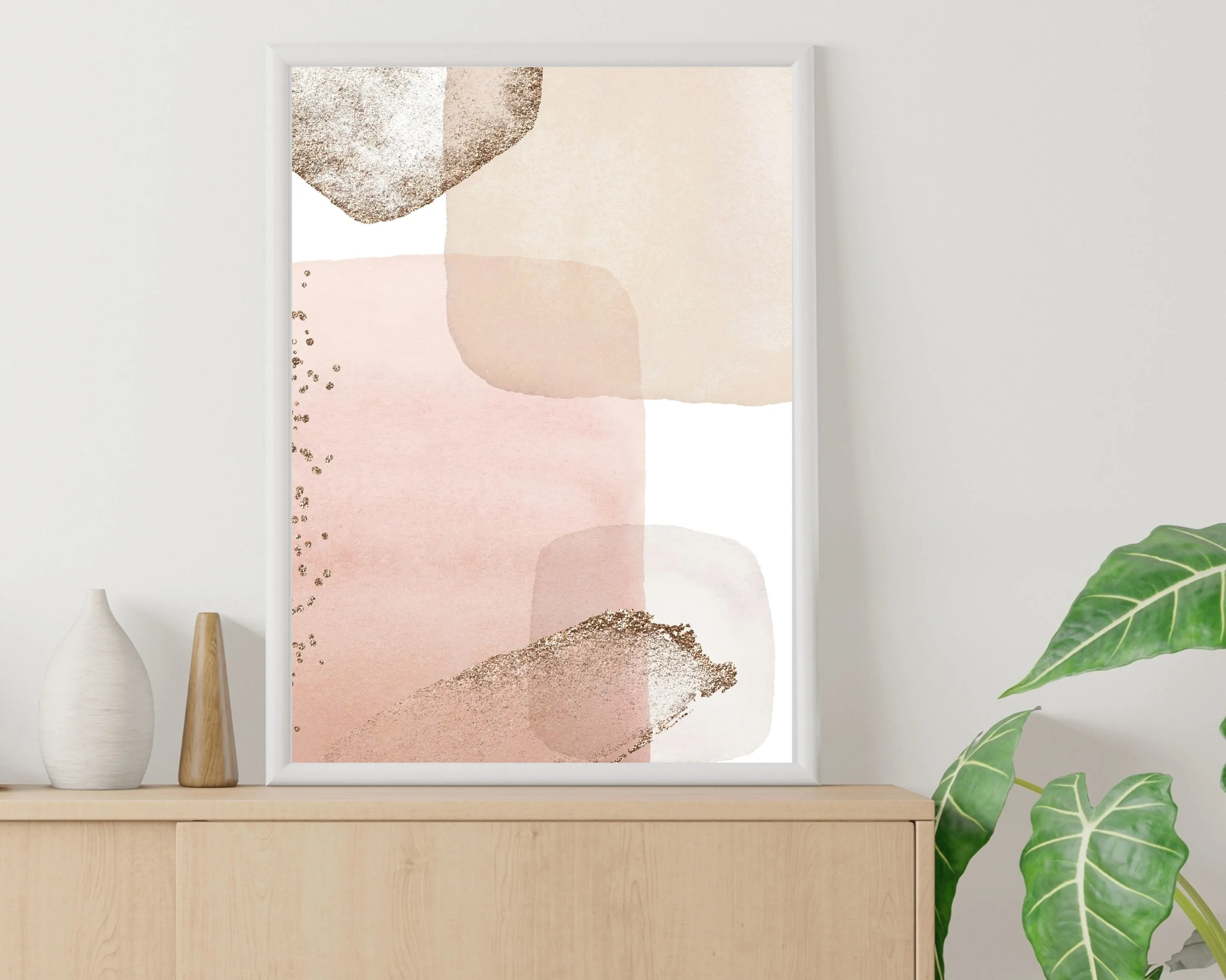 Abstract Boho Art Prints | Rose Gold Beige Cream