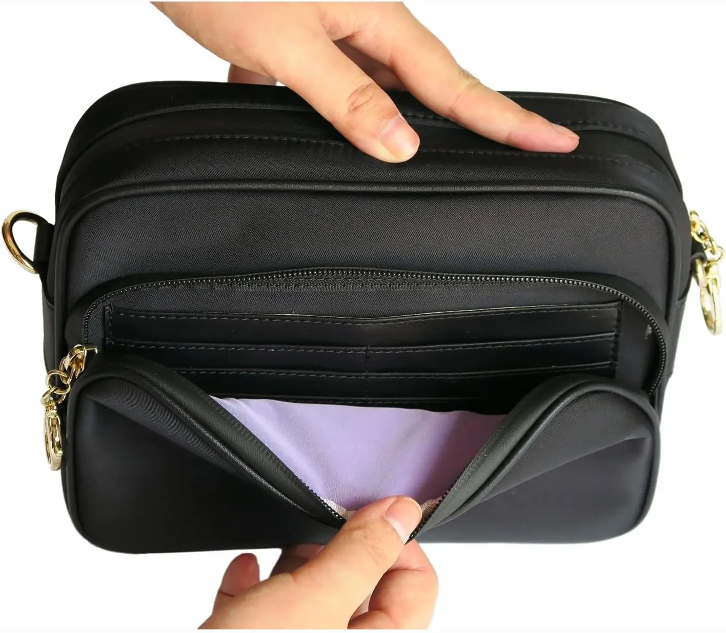 Anti-Theft Waterproof Full Cross-Body Bag with Adjustable Faux Leather Strap with Classic Hardware
