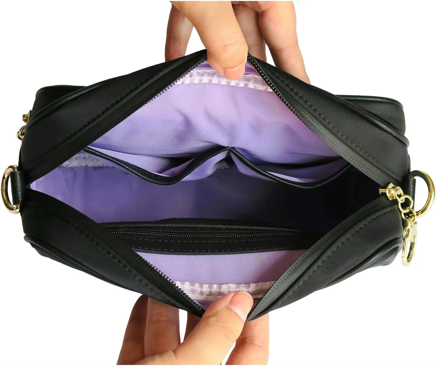 Anti-Theft Waterproof Full Cross-Body Bag with Adjustable Faux Leather Strap with Classic Hardware