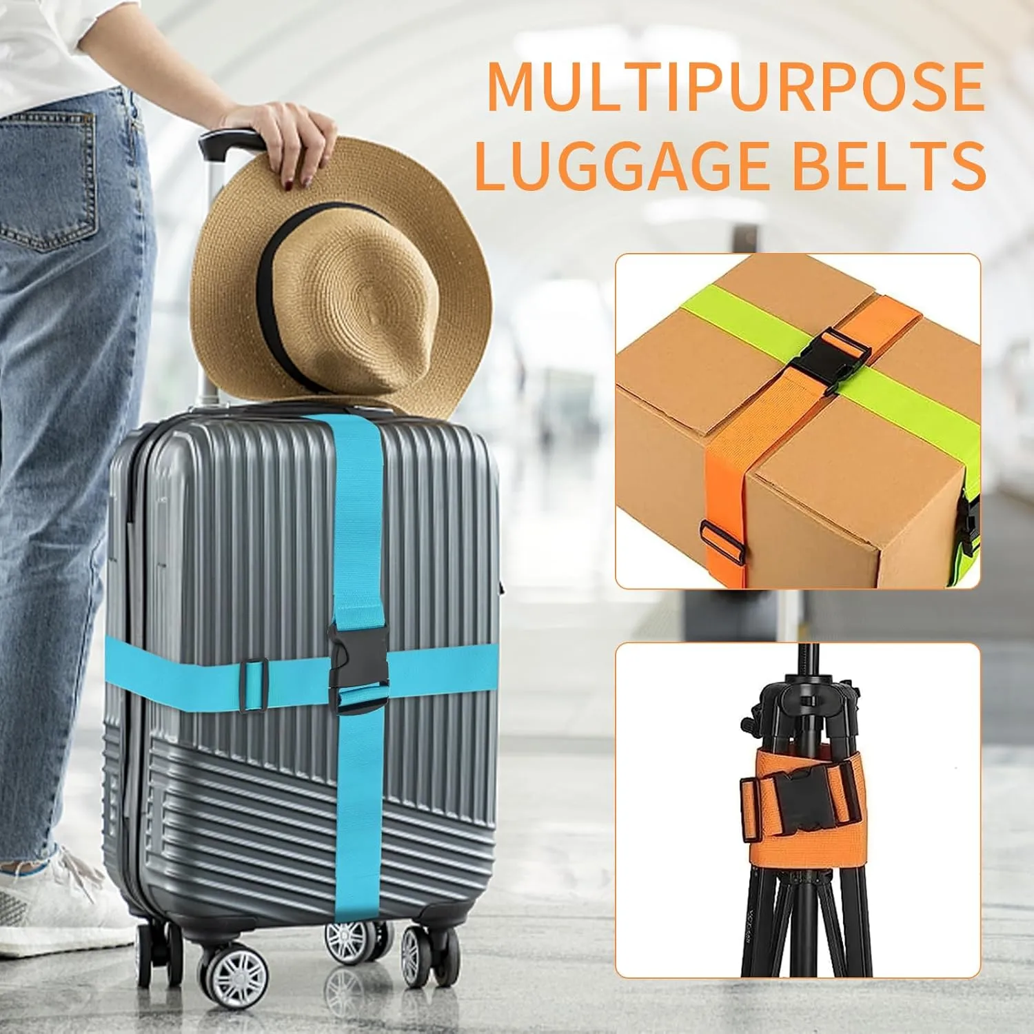 BILIONE 4 Pack Luggage Straps 79" Long Belts Keep Suitcase Secure While Traveling, TSA Approved Add a Bag Premium Accessory for Travel Bag Closure (Blue Orange Rose Pink Green)