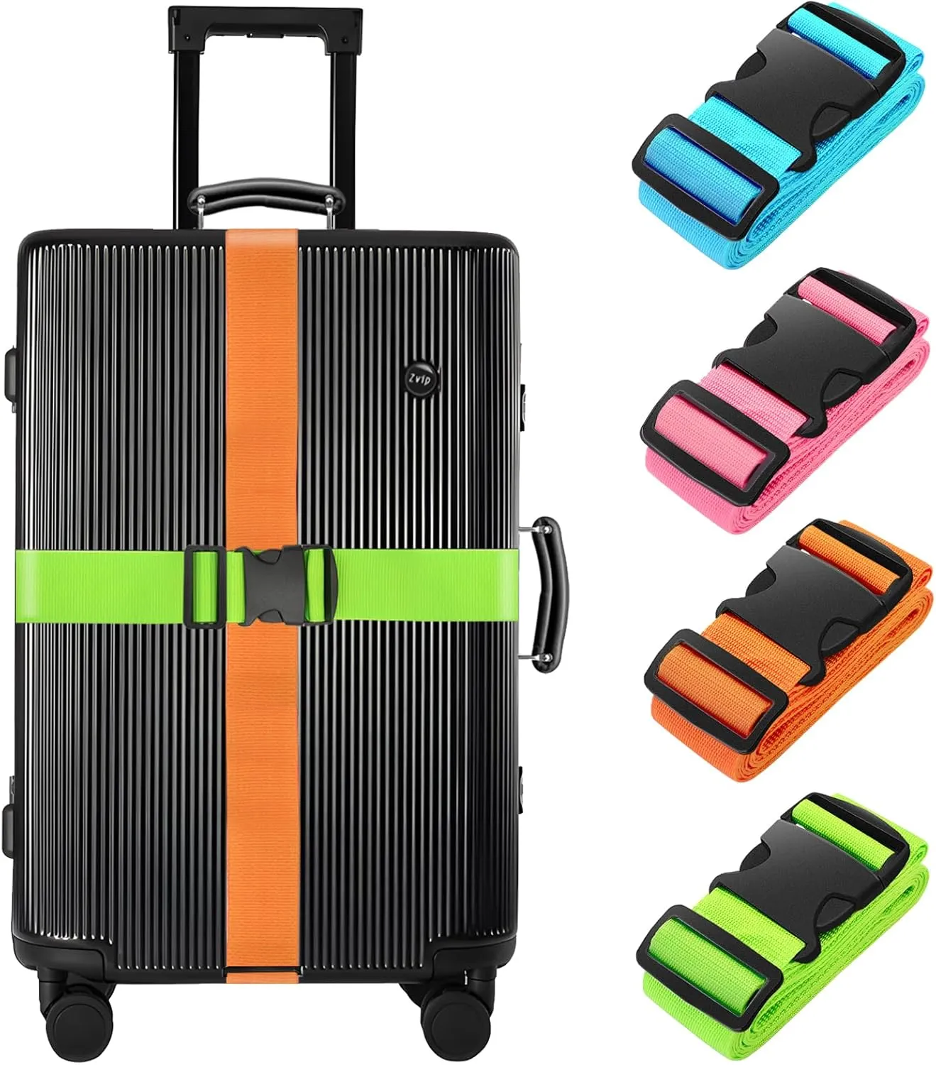 BILIONE 4 Pack Luggage Straps 79" Long Belts Keep Suitcase Secure While Traveling, TSA Approved Add a Bag Premium Accessory for Travel Bag Closure (Blue Orange Rose Pink Green)