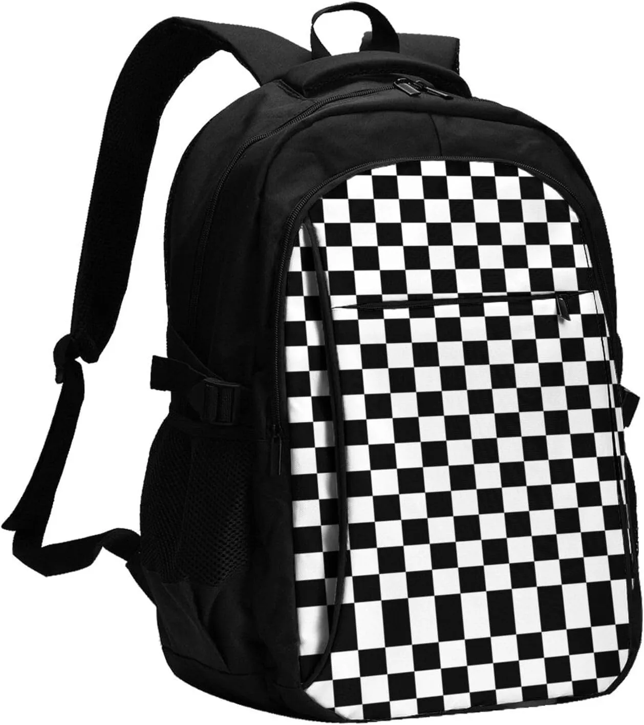 Black and White Checkered Race Flag Travel Backpack Laptop Backpacks Business Rucksack Outdoor Daypack Large Sport Bag with Luggage Strap USB Charging Port for Hiking Working