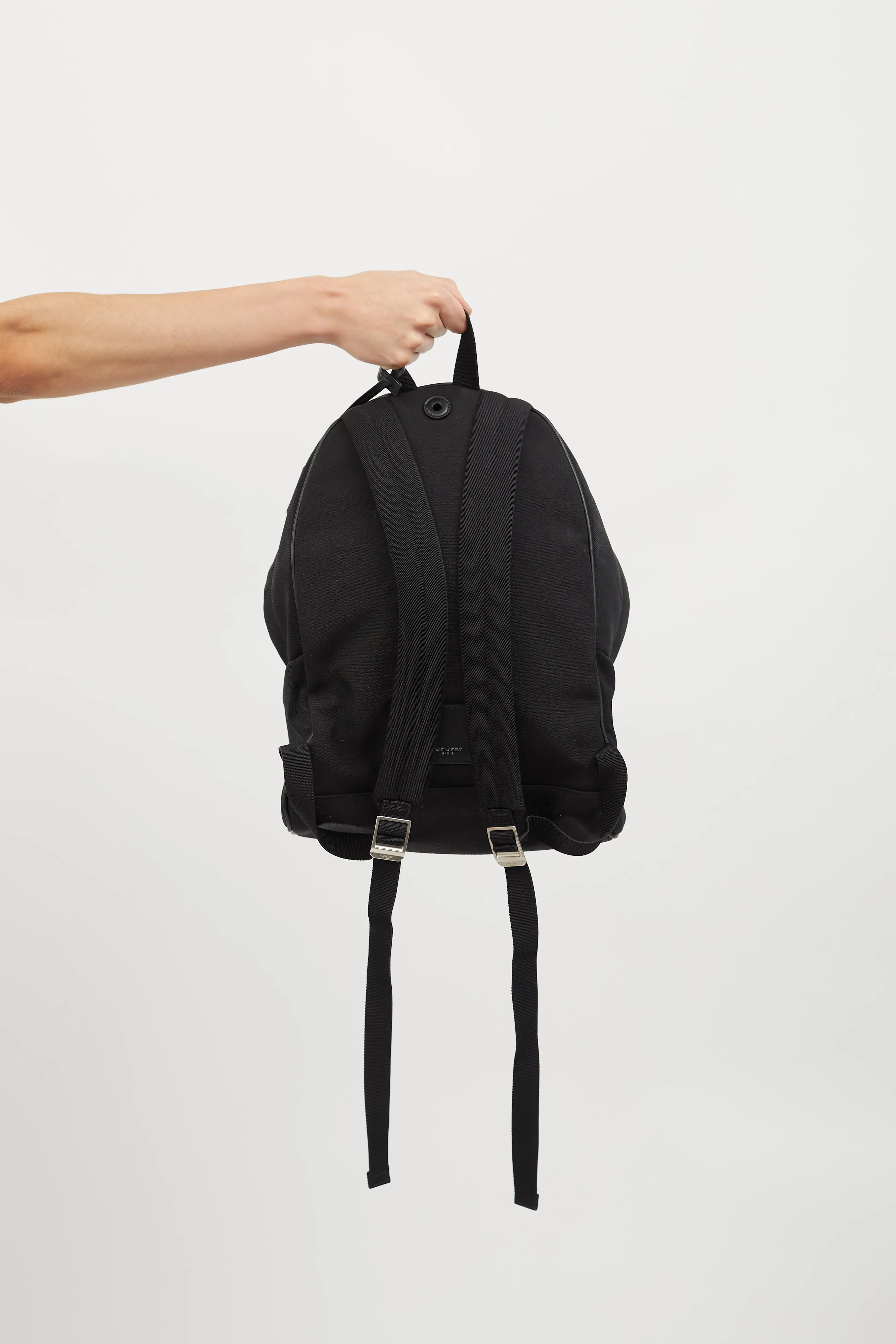 Black Canvas Embroidered City Backpack