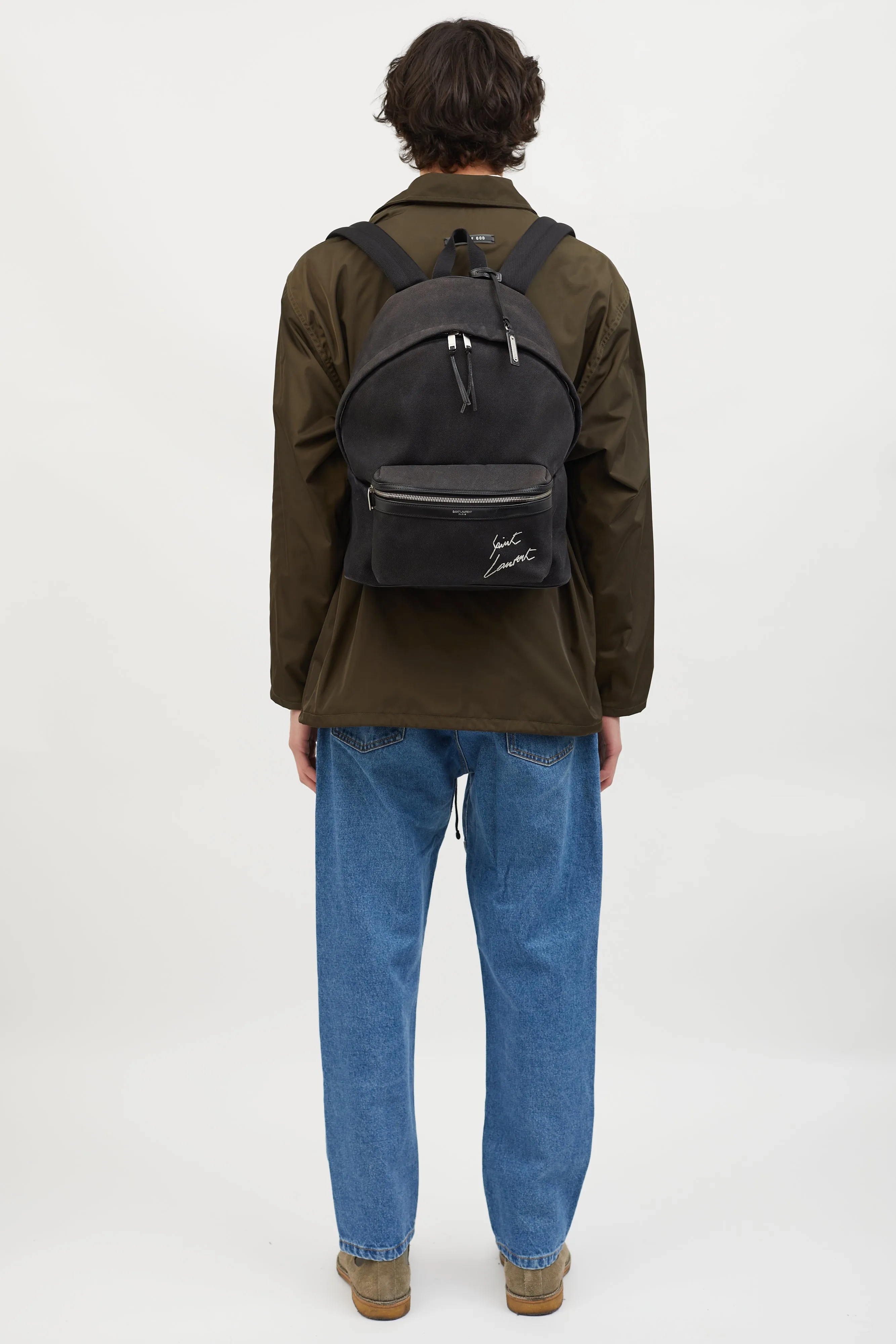 Black Canvas Embroidered City Backpack