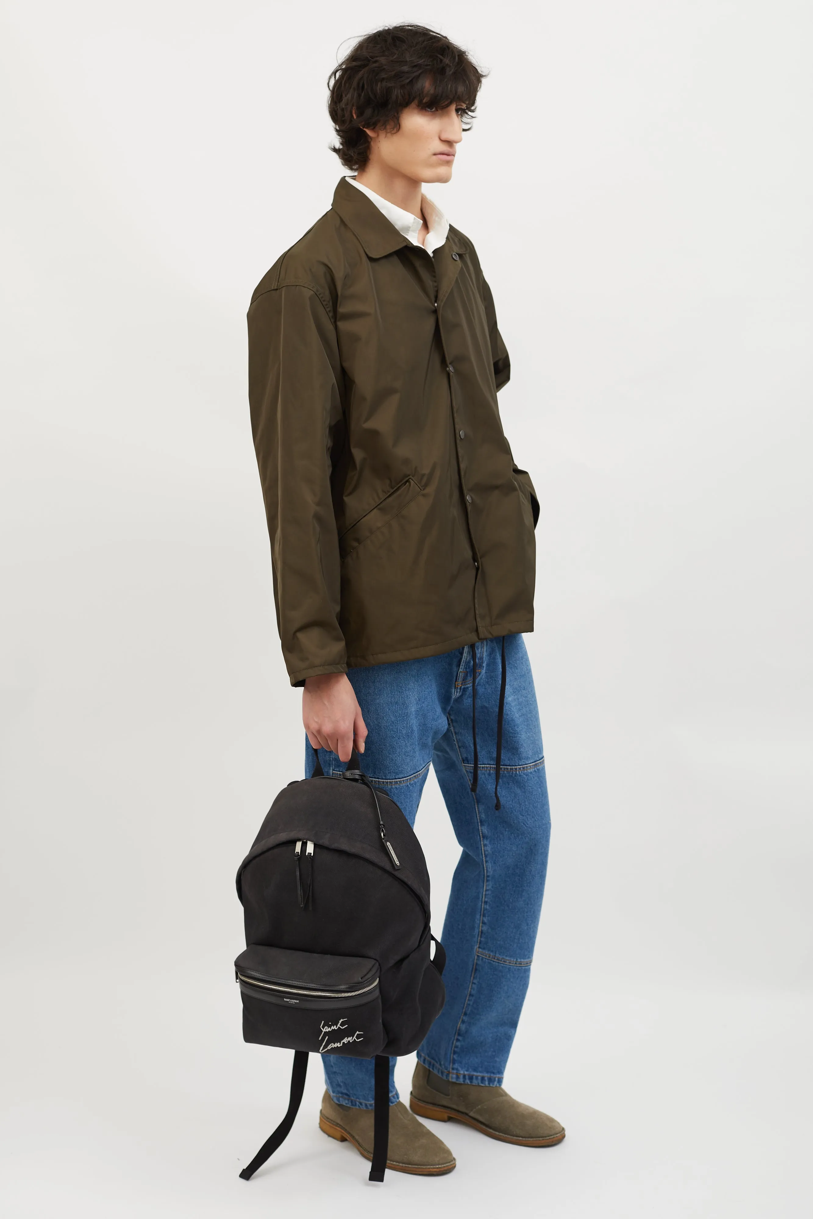 Black Canvas Embroidered City Backpack
