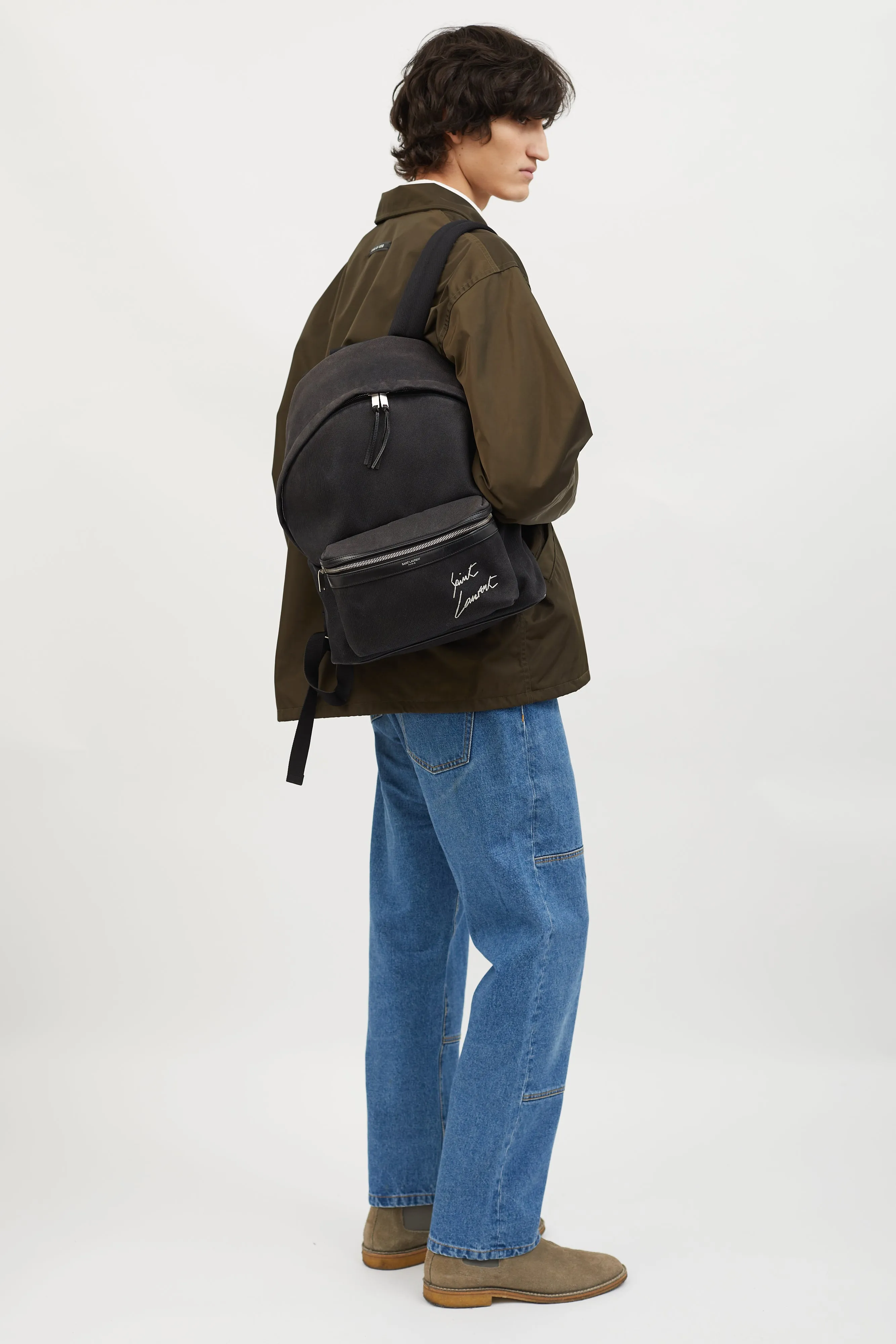 Black Canvas Embroidered City Backpack