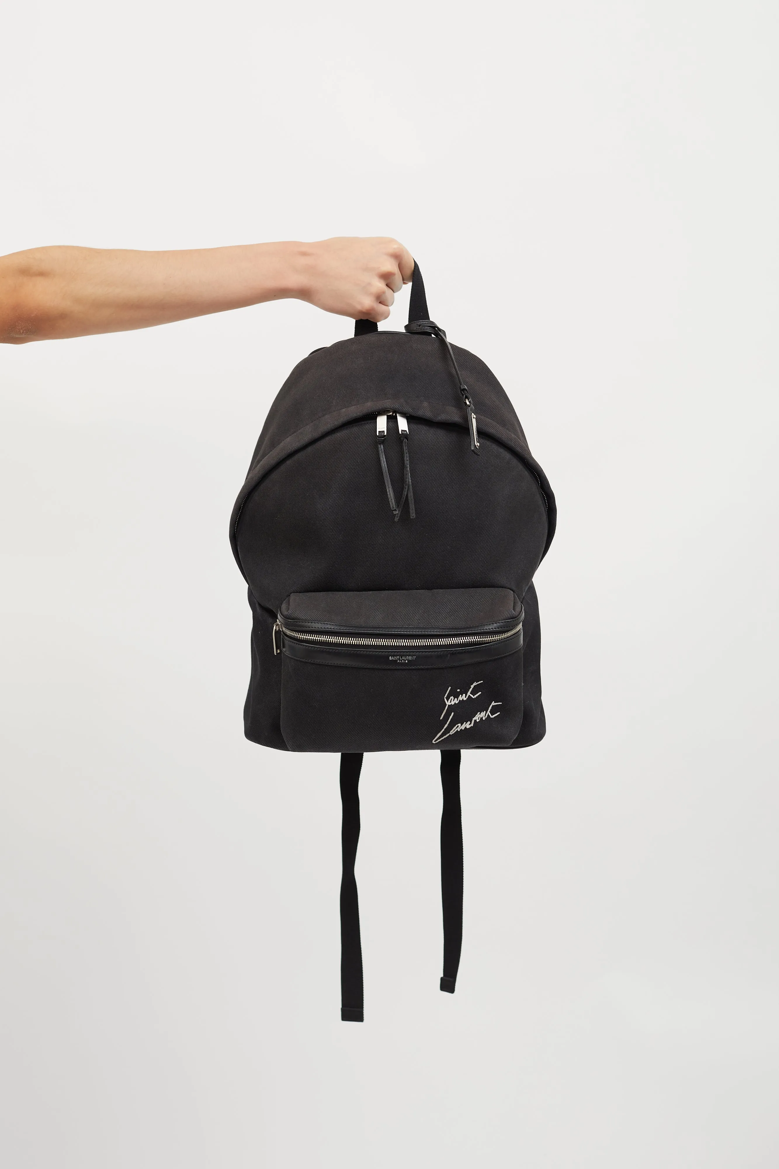 Black Canvas Embroidered City Backpack
