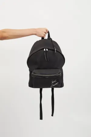 Black Canvas Embroidered City Backpack