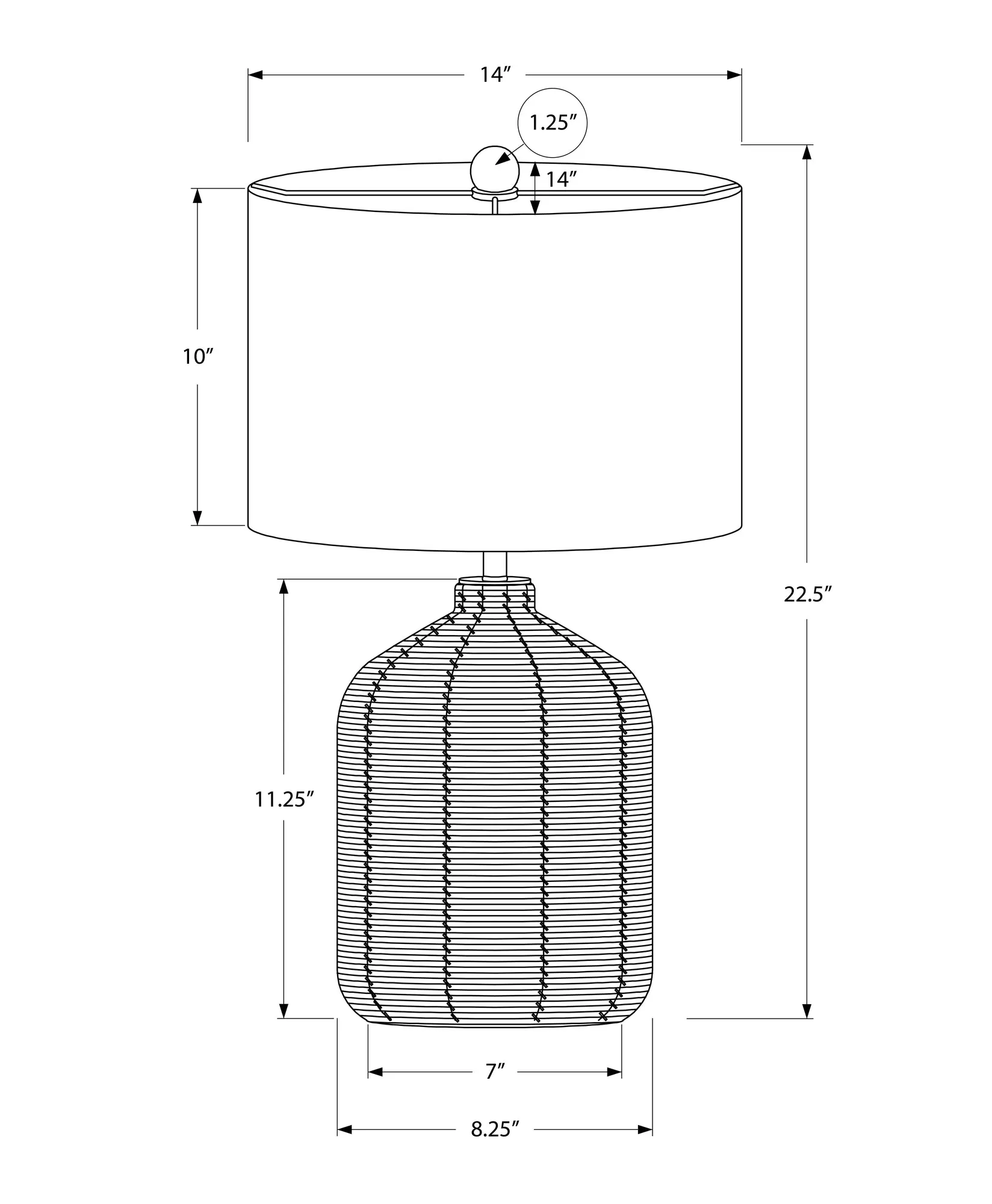 Black Rattan Table Lamp - Modern Lighting, 23"H, Ivory/Cream Shade