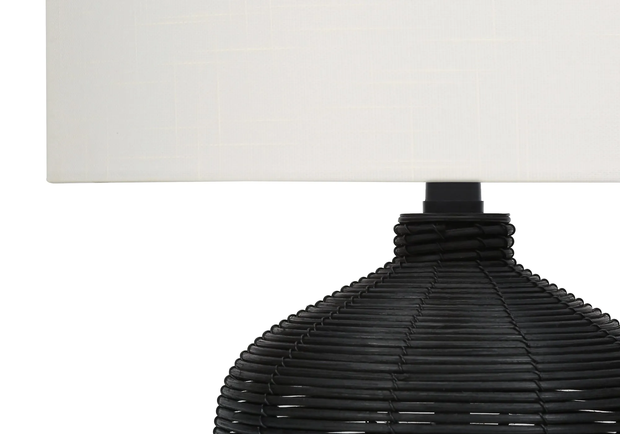 Black Rattan Table Lamp - Modern Lighting, 23"H, Ivory/Cream Shade