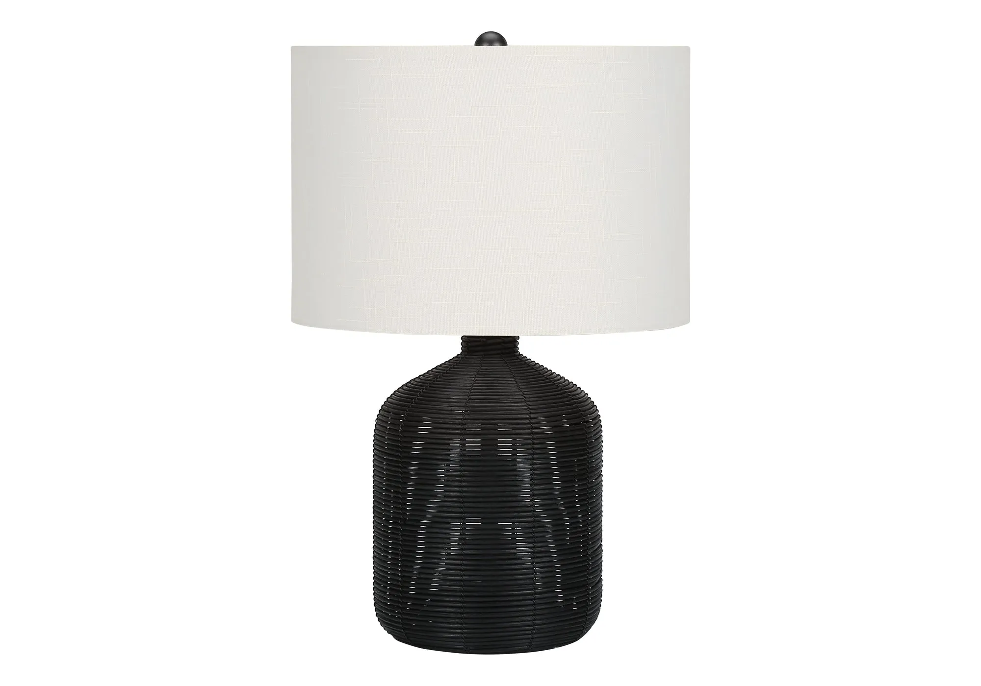 Black Rattan Table Lamp - Modern Lighting, 23"H, Ivory/Cream Shade