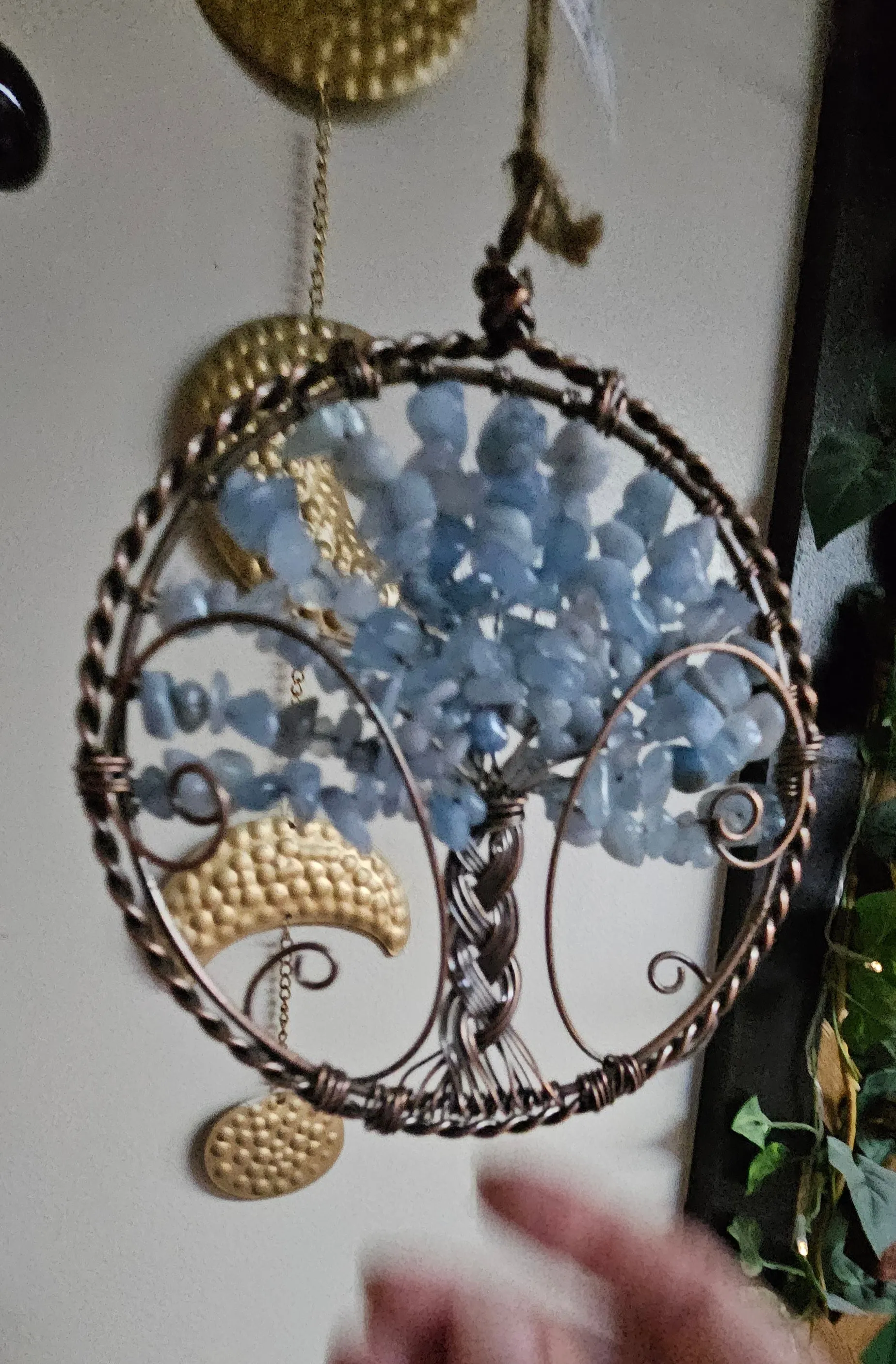 Blue Aventurine Tree of Life Crystal & Wire Suncatcher 4"