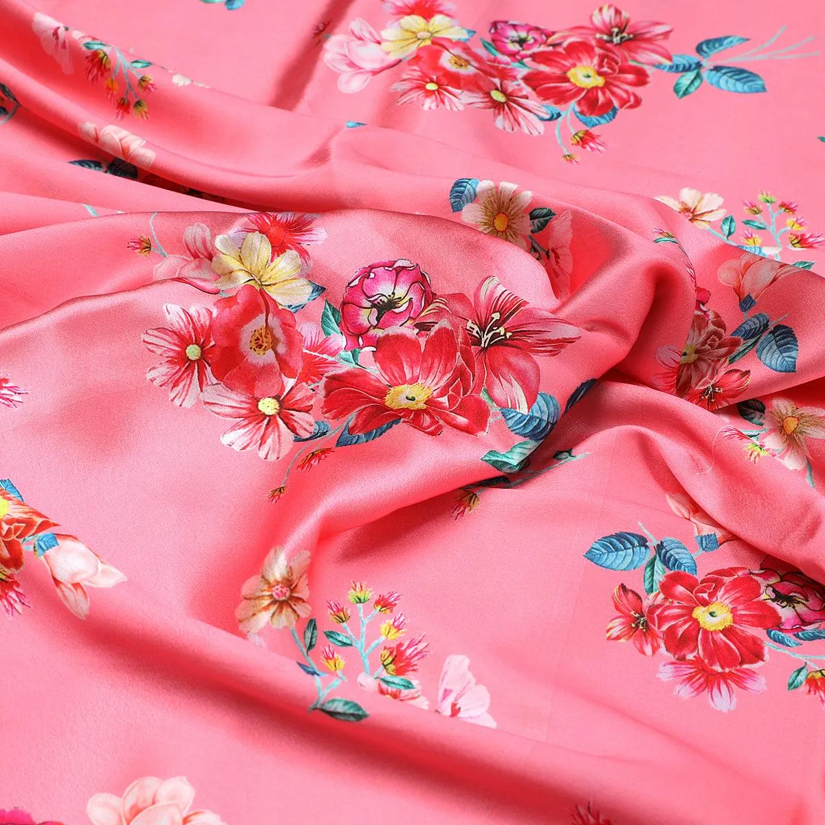 Calico Colorful Flower Digital Printed Fabric - Japan Satin