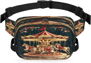 Carousel Print Men's and Women's Waist Pack Crossbody Happy Hour Twilight Zone Waist Pack Running Strap, Adjustable Shoulder Strap - For Hiking and Running Exercise Fitness