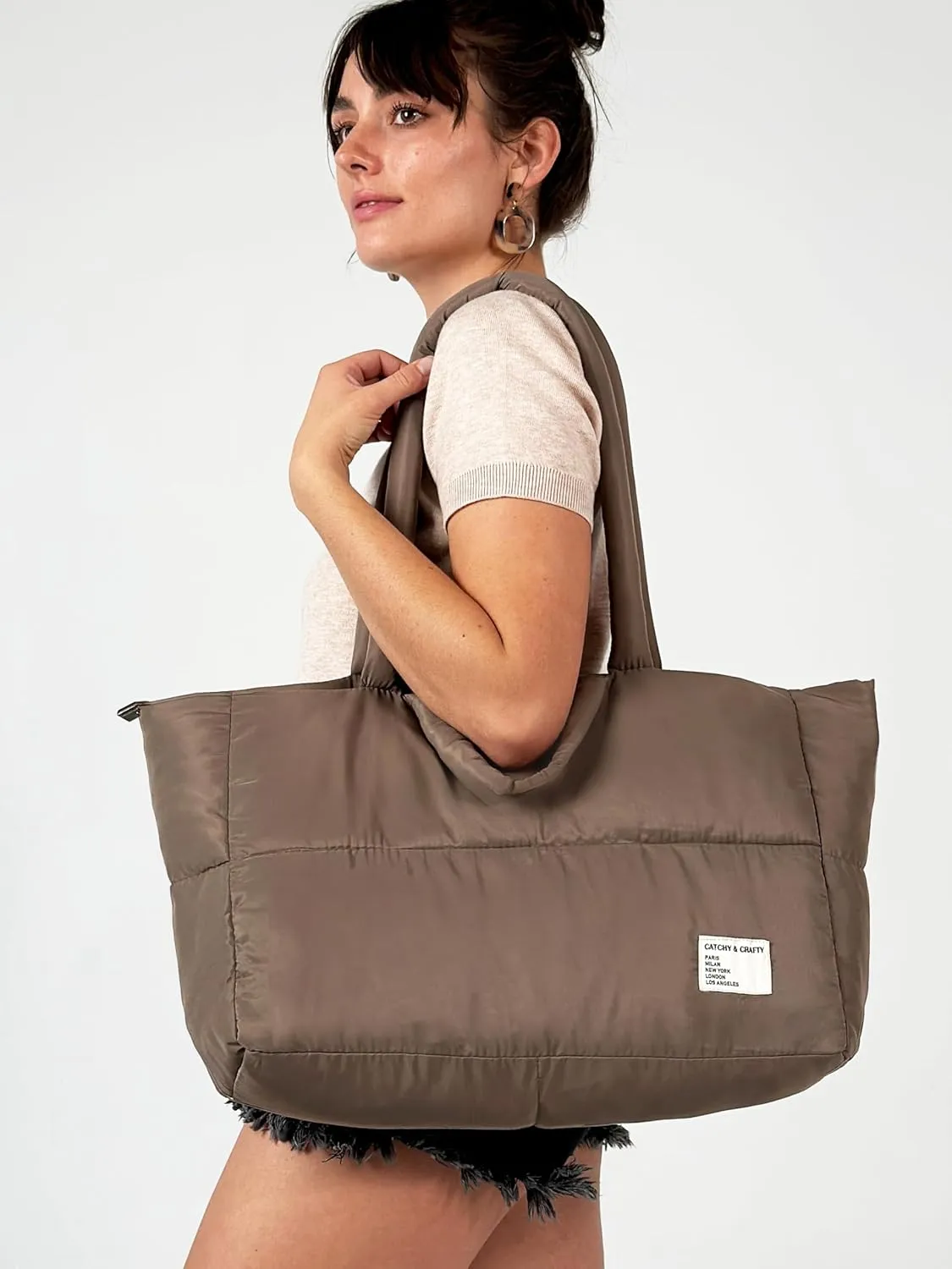 CATCHY & CRAFTY Puffer Tote Bag for Women Quilted Handbag Gym Bag for Workout Yoga Travel Padded Shoulder Bag