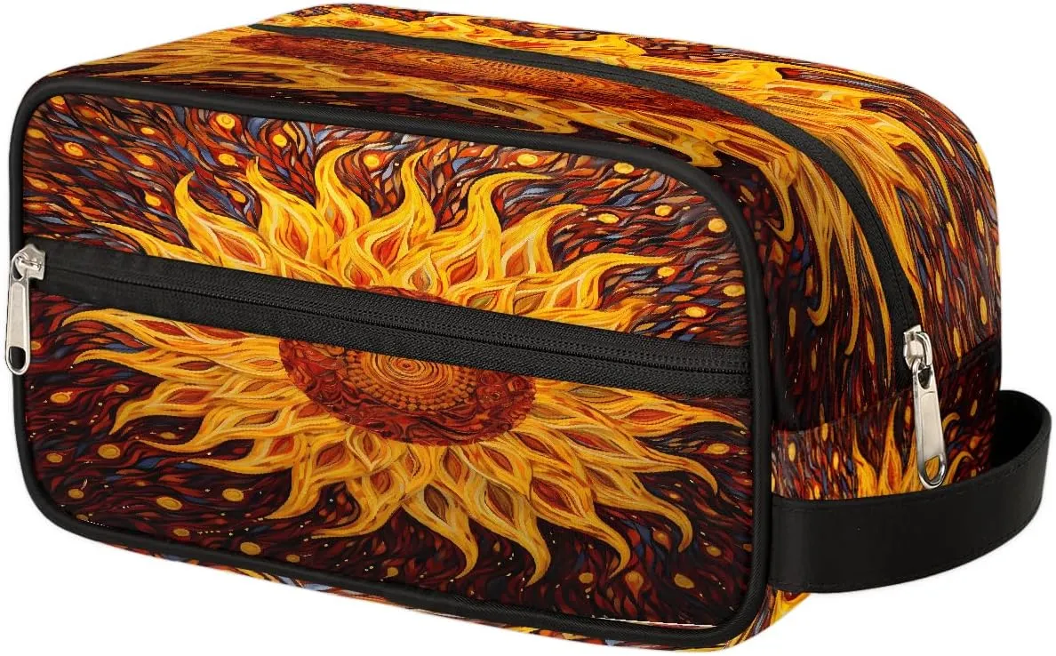 Cosmetic Bag for Women & Men, Portable Travel Makeup Organizer Toiletry Bag, Large Zipper Make Up Case for Travel Accessories, Art Sunflower Floral Pattern