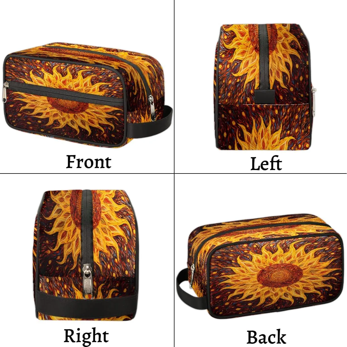 Cosmetic Bag for Women & Men, Portable Travel Makeup Organizer Toiletry Bag, Large Zipper Make Up Case for Travel Accessories, Art Sunflower Floral Pattern