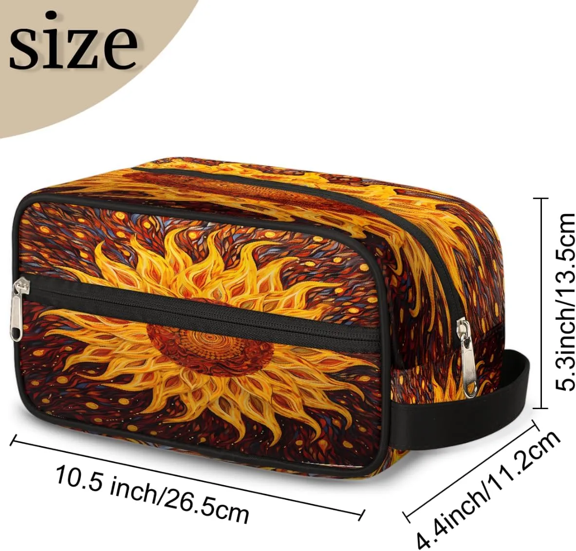Cosmetic Bag for Women & Men, Portable Travel Makeup Organizer Toiletry Bag, Large Zipper Make Up Case for Travel Accessories, Art Sunflower Floral Pattern