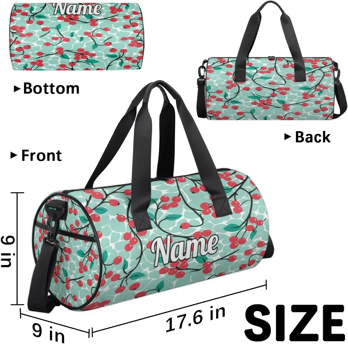 Custom Dance Duffel Bag Sport Backpacks Gyms and Weekend Overnight Travel Duffle Bag Birthday Christmas Halloween Waterproof, Fruits Berries Pattern