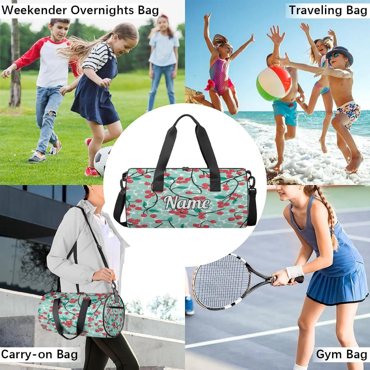 Custom Dance Duffel Bag Sport Backpacks Gyms and Weekend Overnight Travel Duffle Bag Birthday Christmas Halloween Waterproof, Fruits Berries Pattern