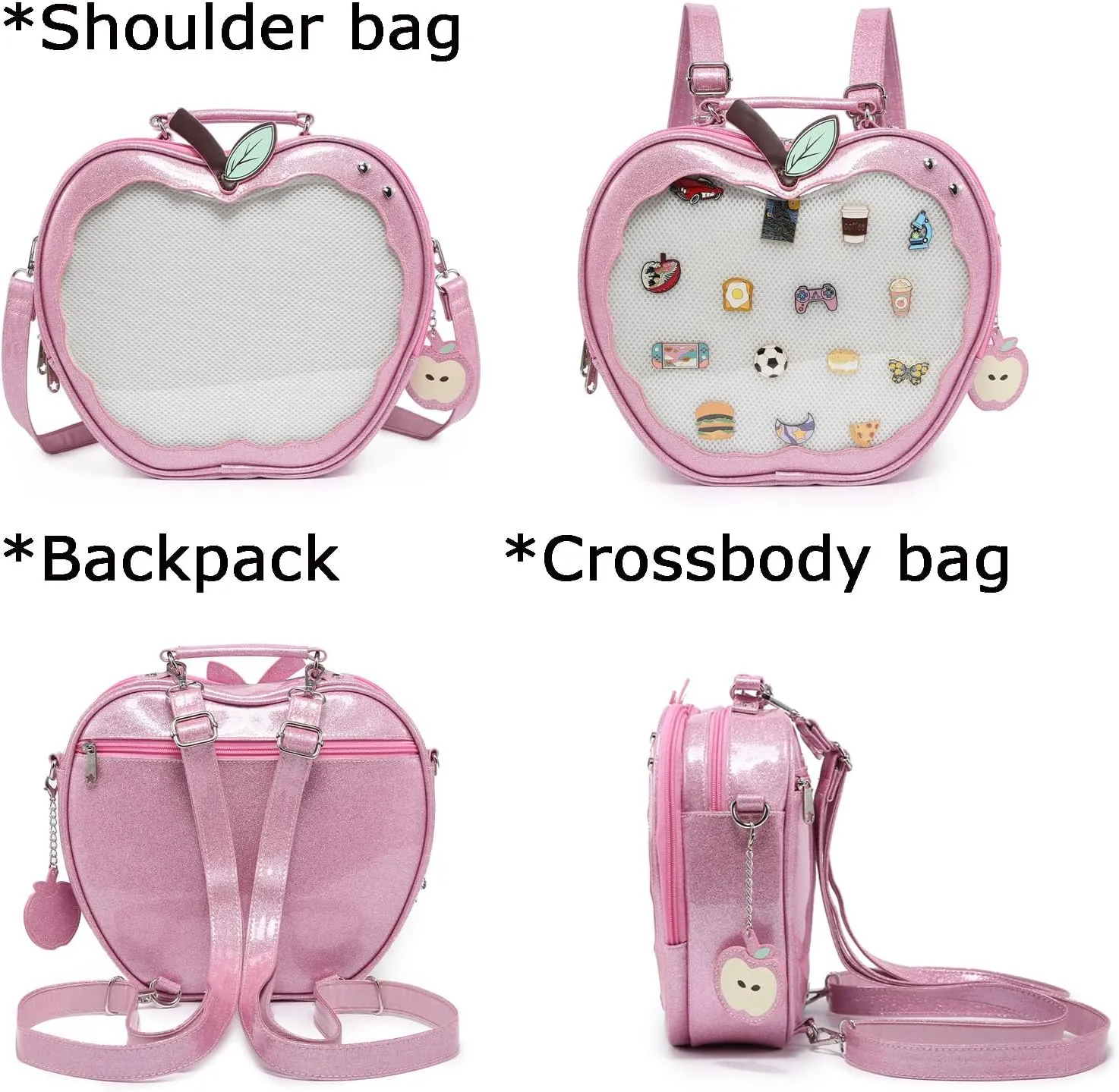 Cute Red Apple Ita Bag Kawaii Pin Display Purse Backpack Crossbody Shoulder Bag