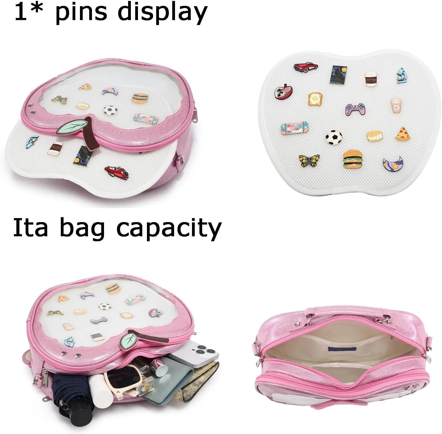 Cute Red Apple Ita Bag Kawaii Pin Display Purse Backpack Crossbody Shoulder Bag