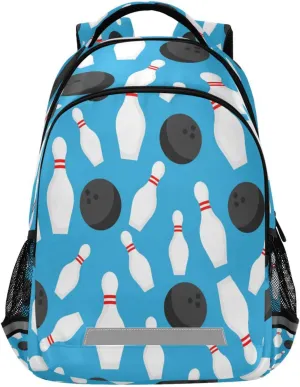 Dussdil Bowling Ball Bowling Pins Kid's Backpack Backpacks for Boys Girls, 16 inch Casual Daypack Back Pack Laptop Bag Double Zipper Travel Bags with Adjustable Shoulder Strap