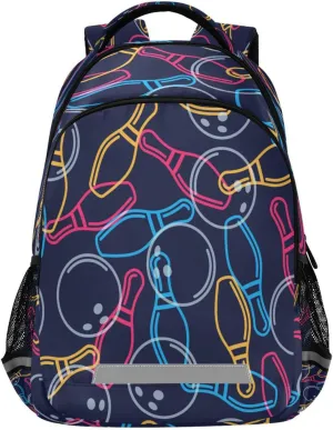 Dussdil Rainbow Bowling Ball Kid's Backpack Backpacks for Boys Girls, 16 inch Casual Daypack Back Pack Laptop Bag Double Zipper Travel Bags with Adjustable Shoulder Strap