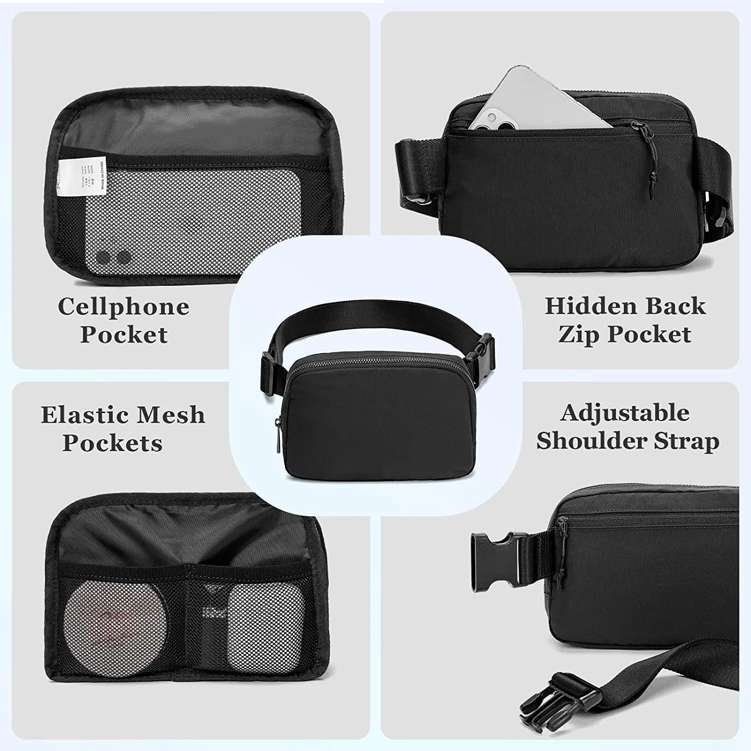 Fanny Packs for Women Men Unisex mini belt bag with Adjustable Strap Fashion Waist Pack for Outdoors Small Waist Pouch for Travel Workout Running Hiking, Black
