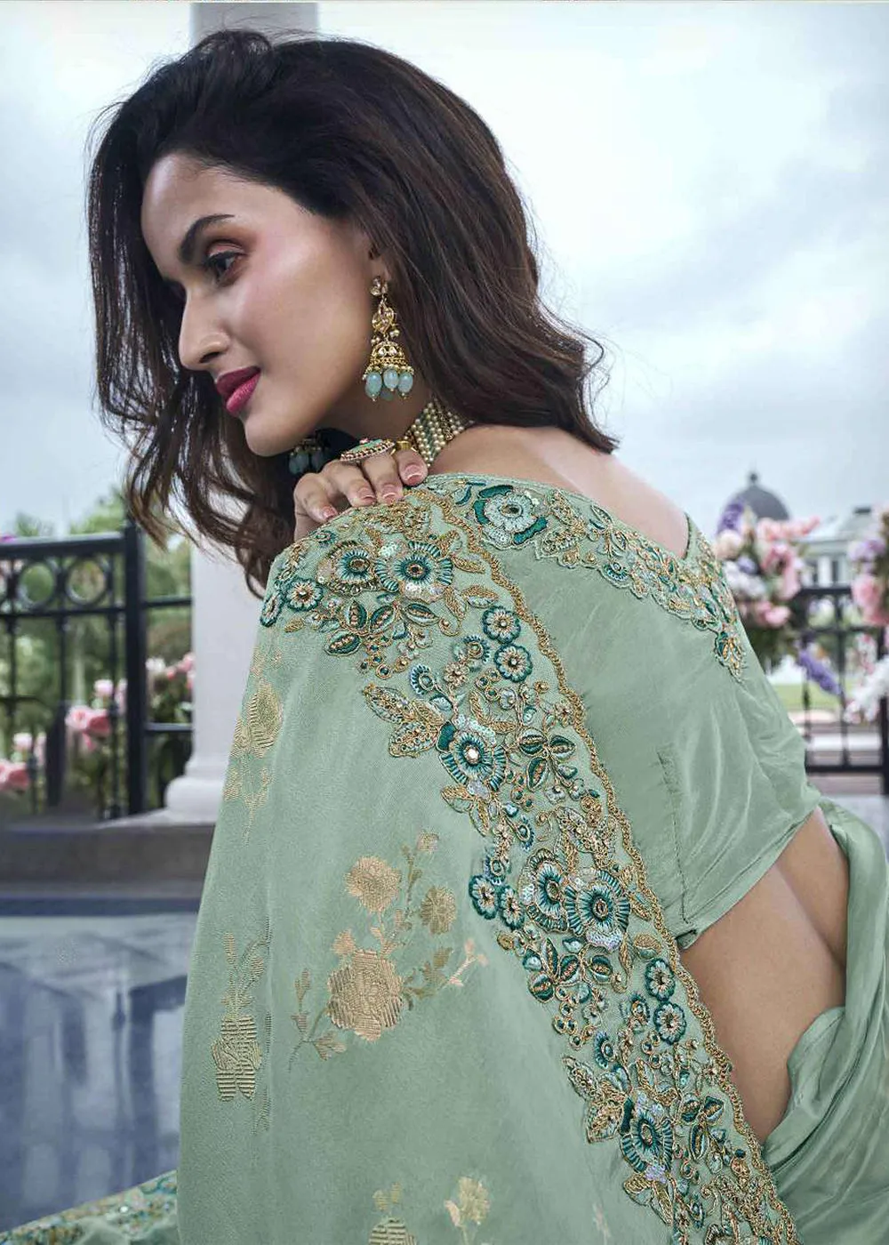 Green Viscose Silk Embroidered Designer Wedding Saree