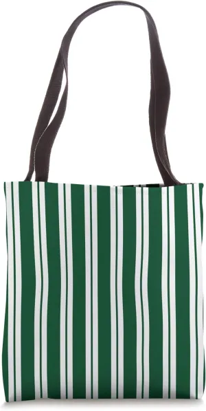 Green White Verticle Cabana Stripes Pattern Style Design Tote Bag