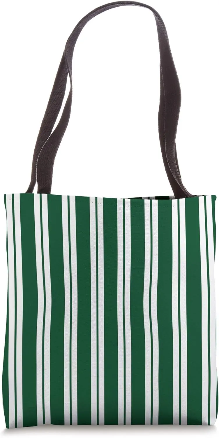 Green White Verticle Cabana Stripes Pattern Style Design Tote Bag
