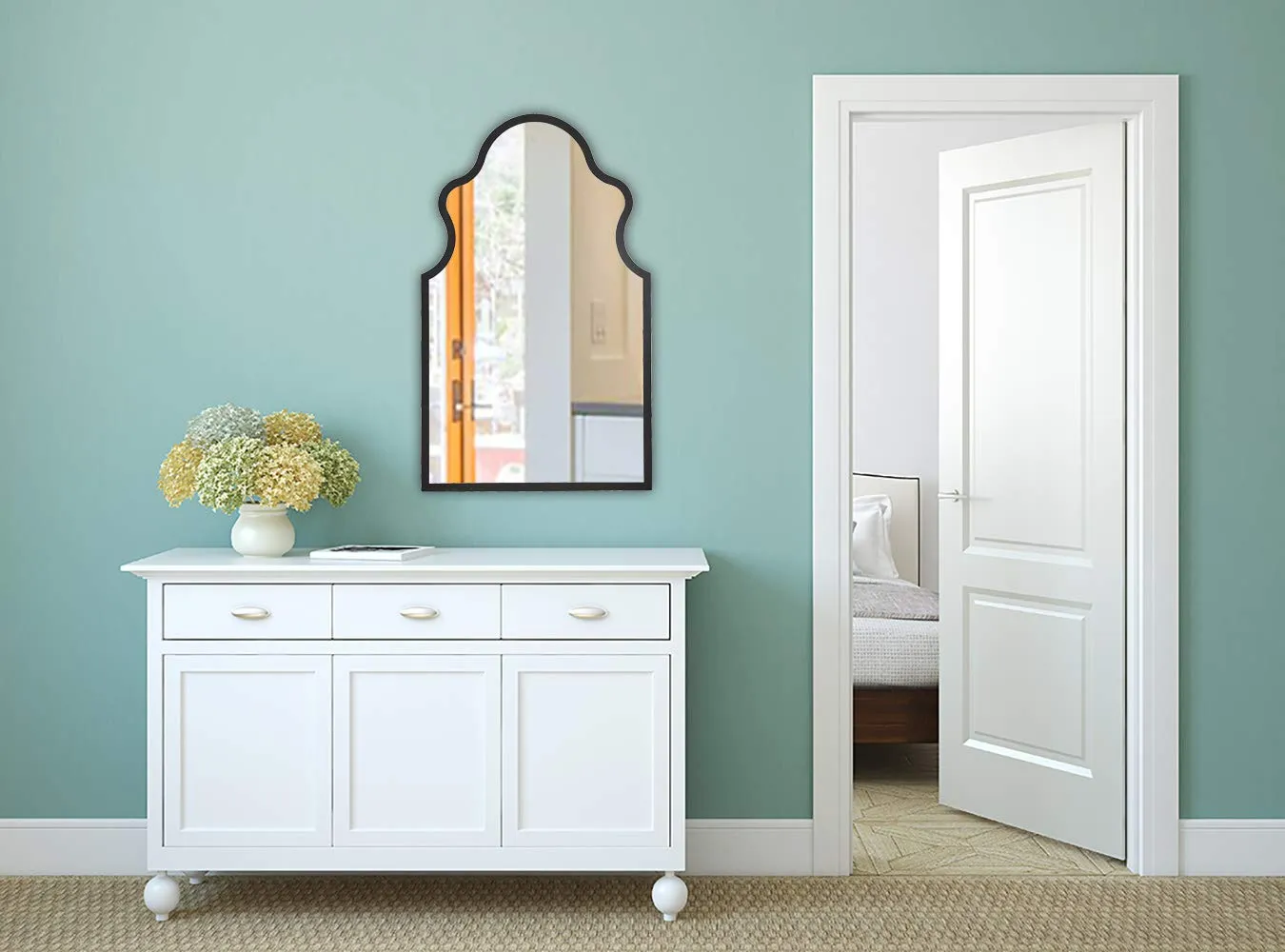 Hamilton Hills Arched Mirror Black Framed Wall Mirror with Queen Anne Design 22" x 36"