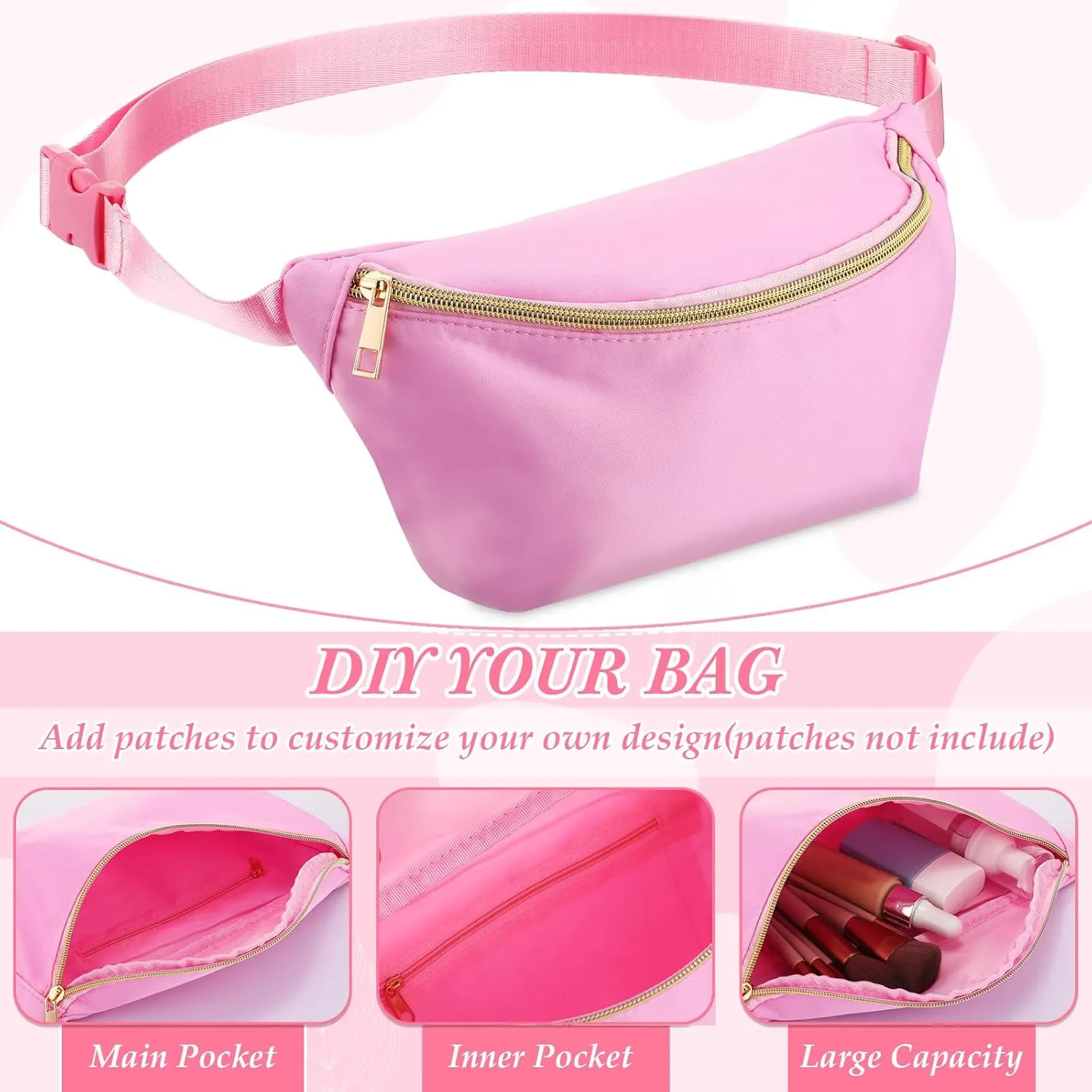 Hillban 4 Pcs Fanny Packs Adjustable Nylon Preppy Waist Packs Bag Water Resistant Classic Fanny Packs for Travel Women Men