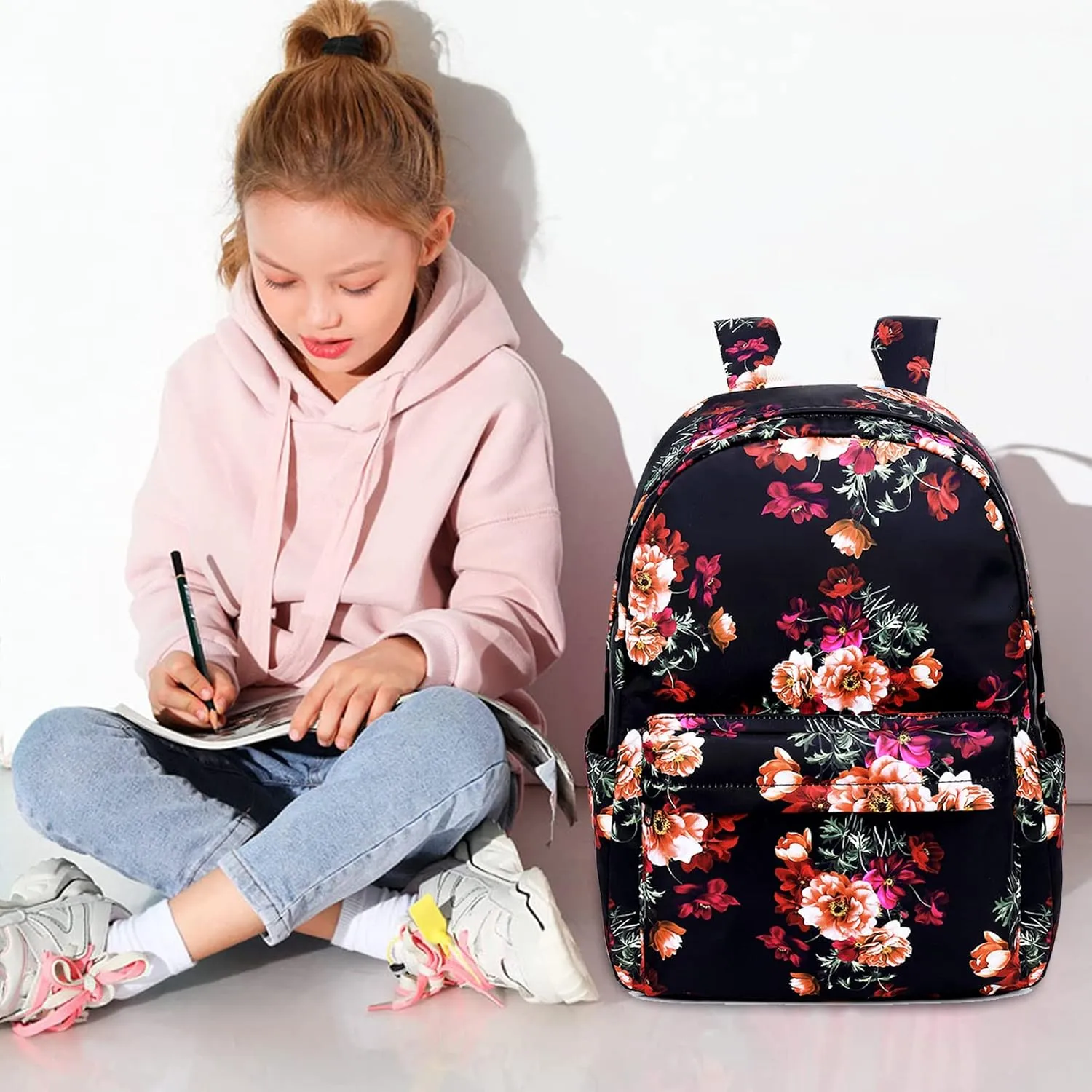 Joyfulife Girls Backpacks Kids Bookbags Teen Backpacks for School Student Backpack with Lunch Box Pencil Bags 3 in 1