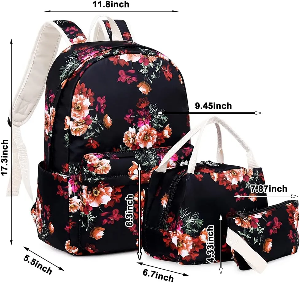 Joyfulife Girls Backpacks Kids Bookbags Teen Backpacks for School Student Backpack with Lunch Box Pencil Bags 3 in 1