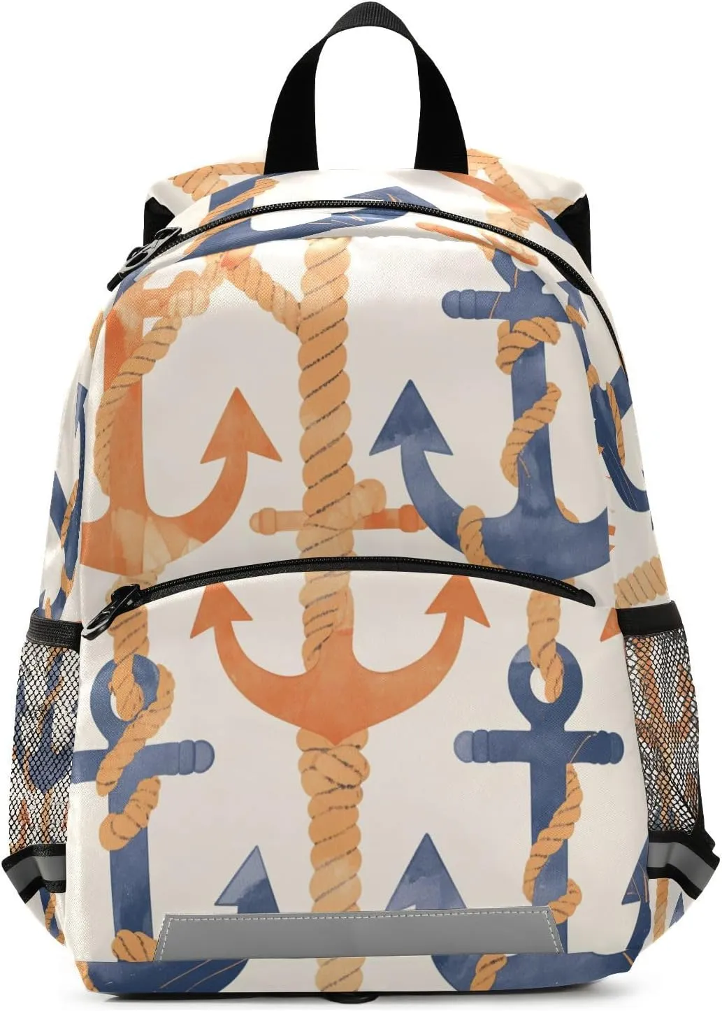 KLL Cute Girls and Boys Backpack Navy Blue Striped Rope and Ocean Watercolor Cute Travel Bookbag for Primary School