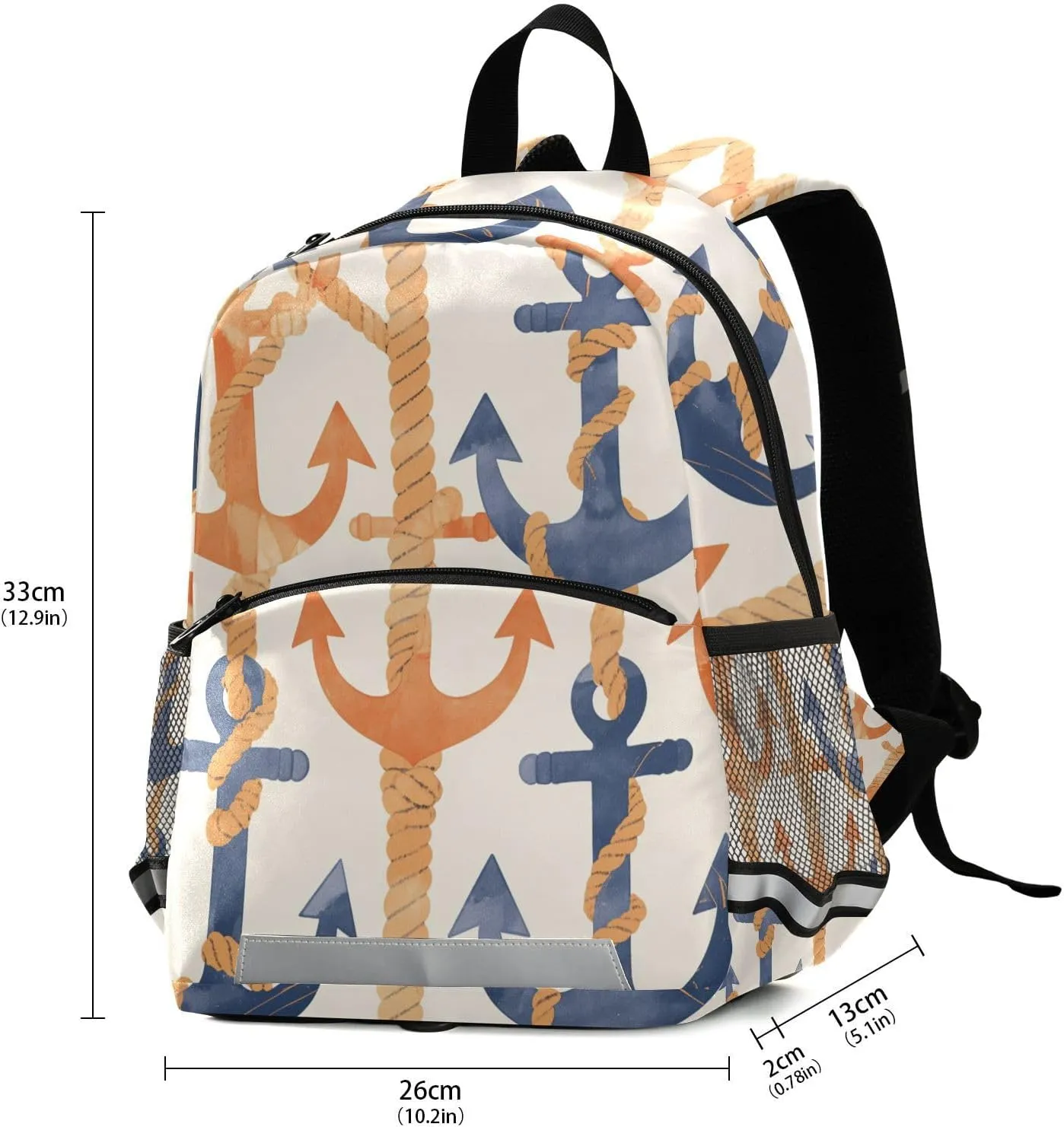 KLL Cute Girls and Boys Backpack Navy Blue Striped Rope and Ocean Watercolor Cute Travel Bookbag for Primary School