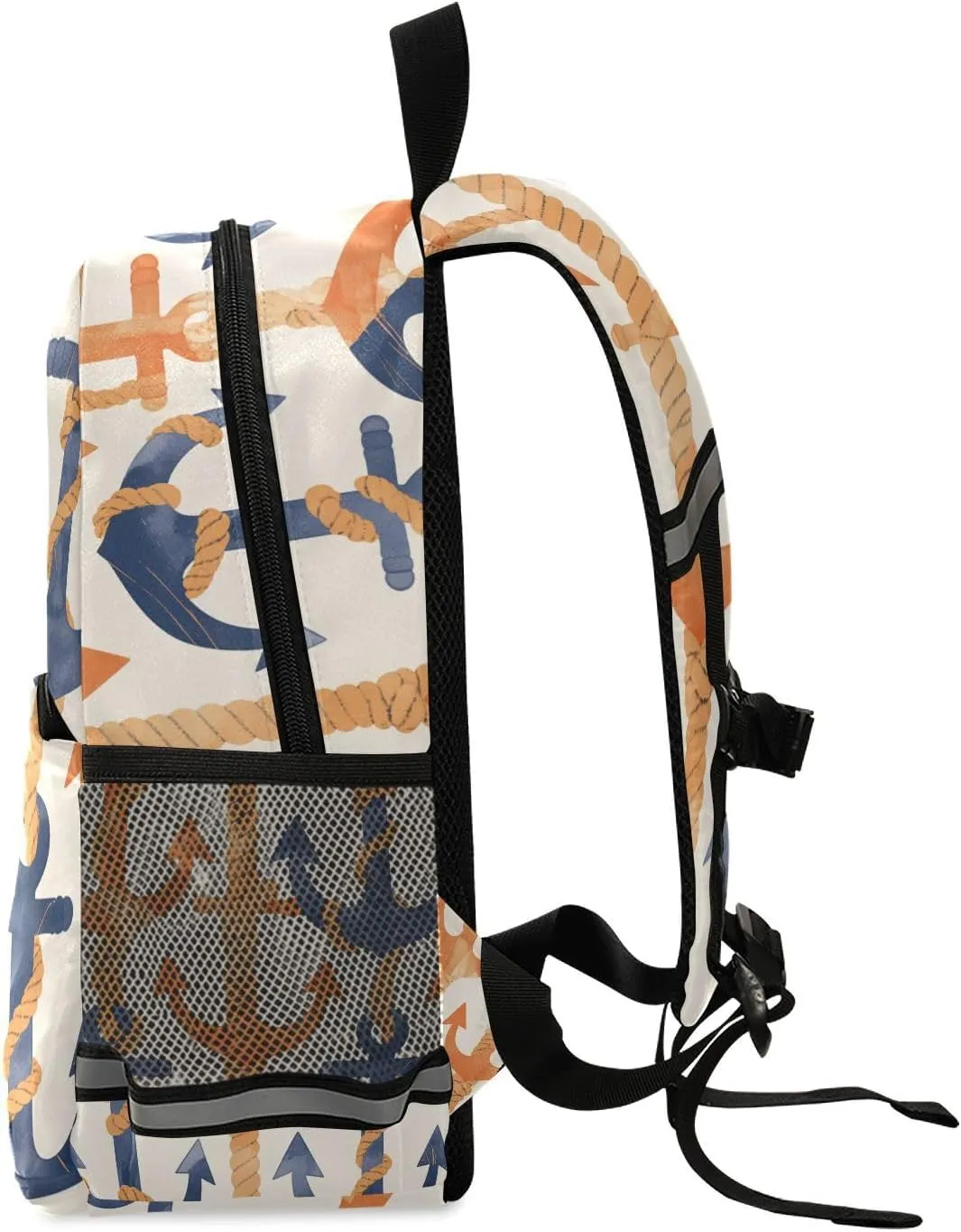 KLL Cute Girls and Boys Backpack Navy Blue Striped Rope and Ocean Watercolor Cute Travel Bookbag for Primary School